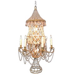 Lustre de style chinoiserie italien en forme de pagode en bronze et cristal, début du 20e siècle