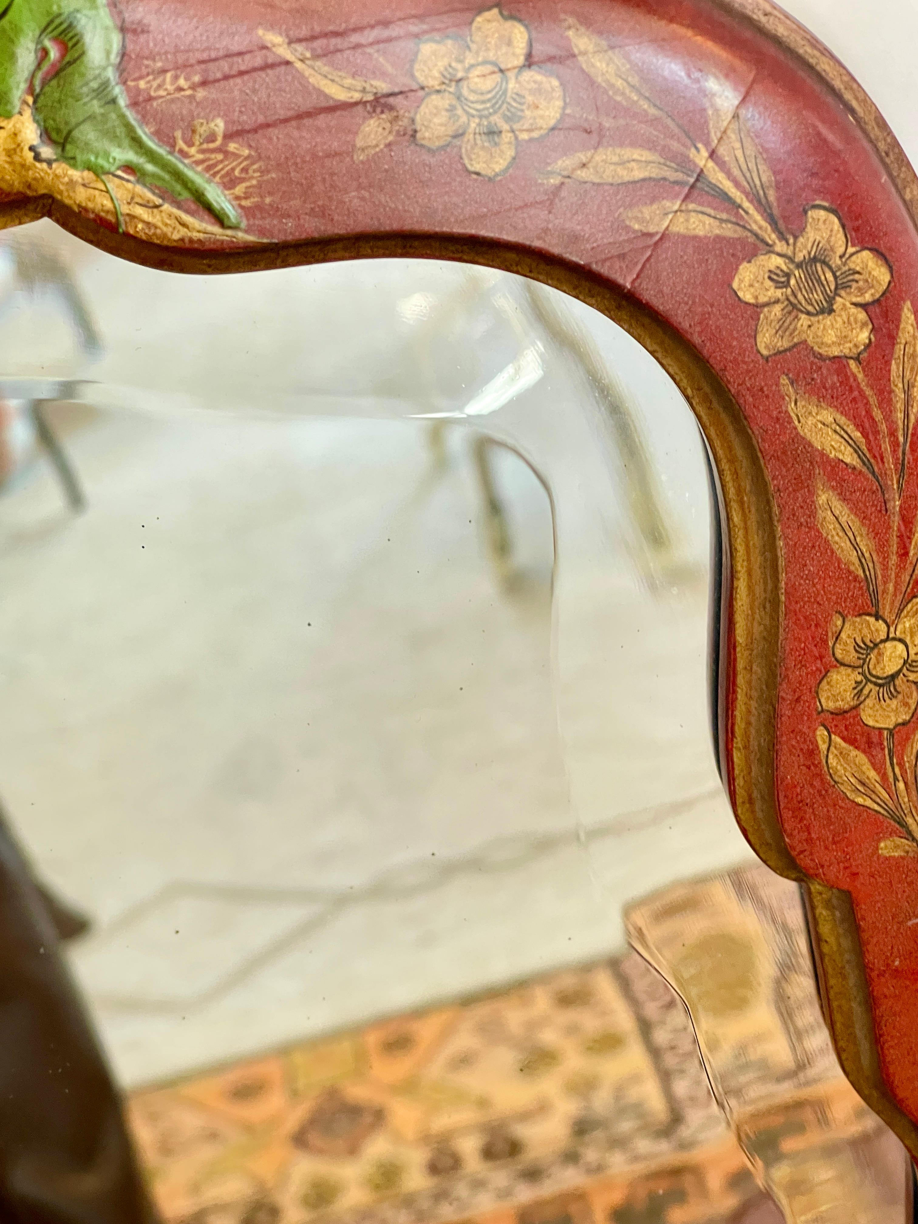 Miroir laqué rouge peint à la main, Chinoiserie italienne, années 1950 en vente 6