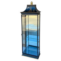Italian Chinoiserie Tole Metal Wall Mirror Pagoda Form Vitrine / Cabinet