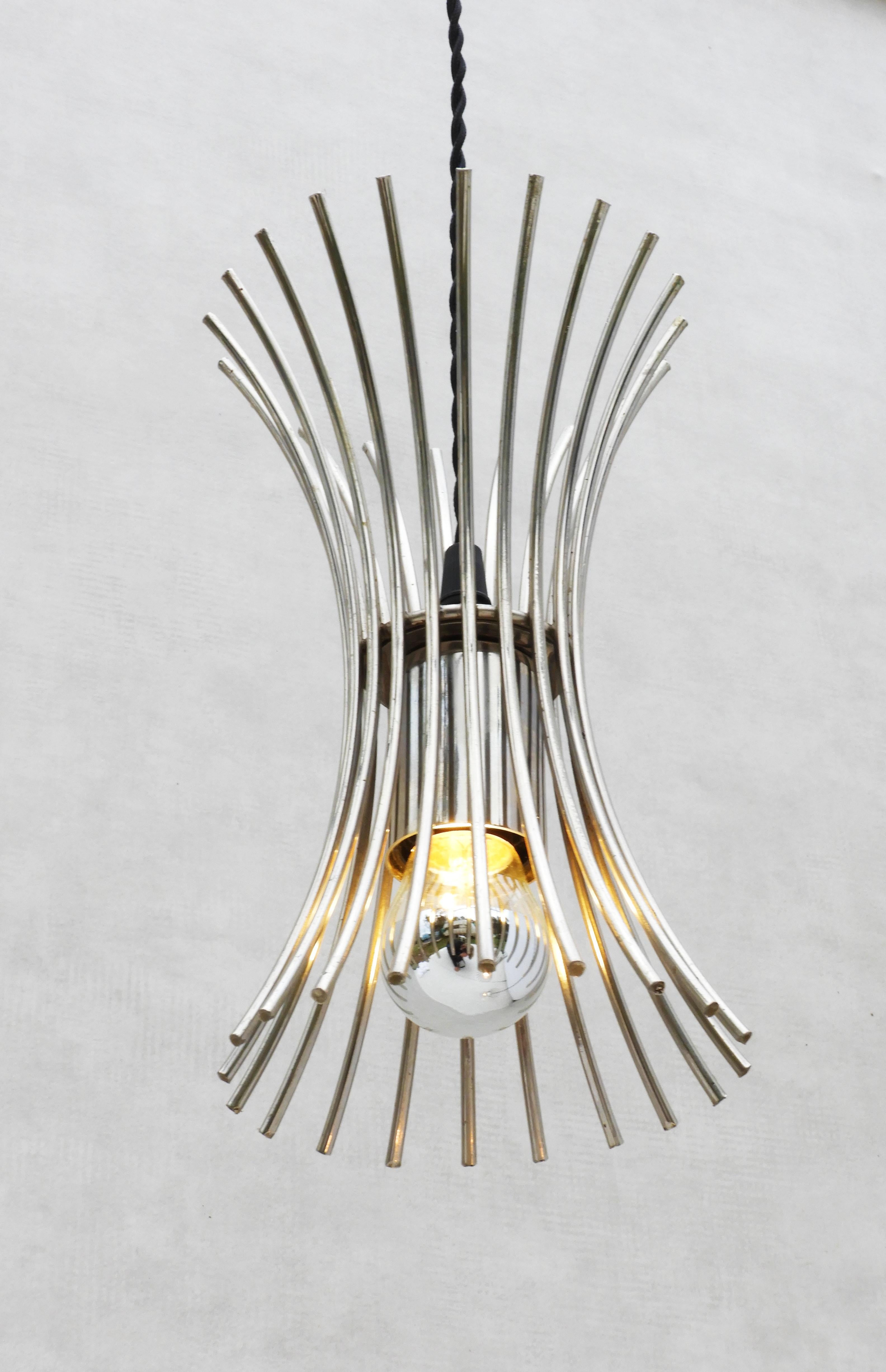 Italian Chrome 3-Light Cascade Chandelier C1970 In Good Condition For Sale In Trensacq, FR