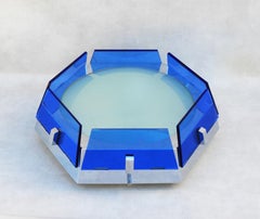 Luminaire italien en chrome et verre bleu de Veca C1970