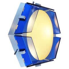 Italian Chrome and Blue Glass Light Fixture from Veca, circa 1970
