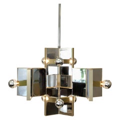 Italian Chrome and Brass Chandelier by Gaetano Sciolari