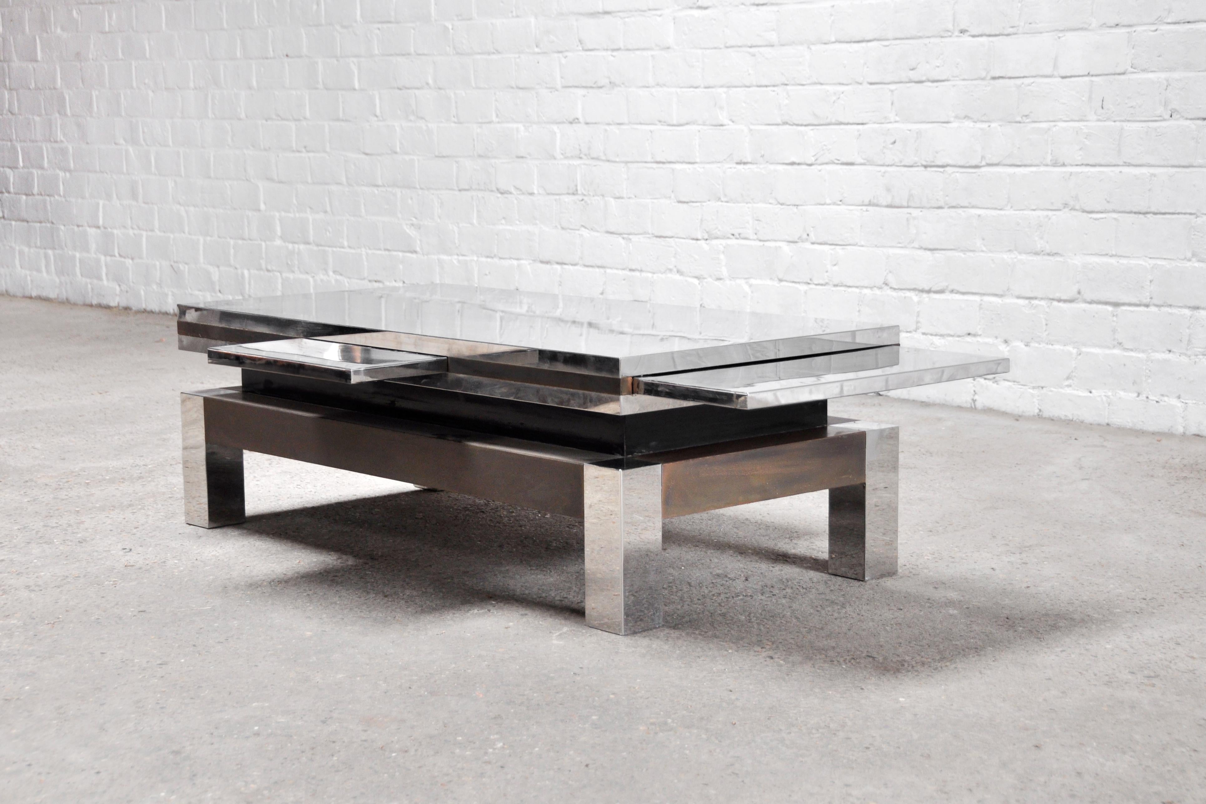 Mid-Century Modern Italian Chrome and Brass Extendable Coffee Table by Sandro Petti, 1970's For Sale