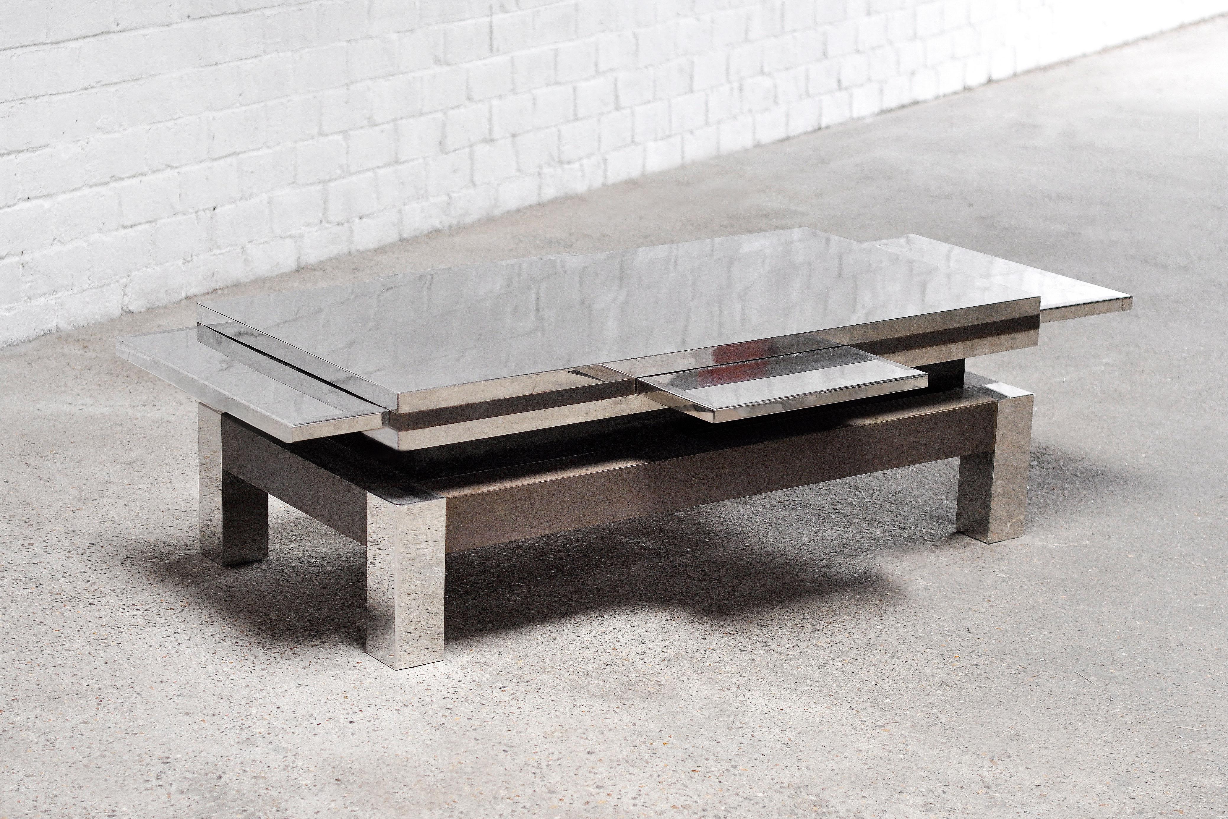 Late 20th Century Italian Chrome and Brass Extendable Coffee Table by Sandro Petti, 1970's For Sale