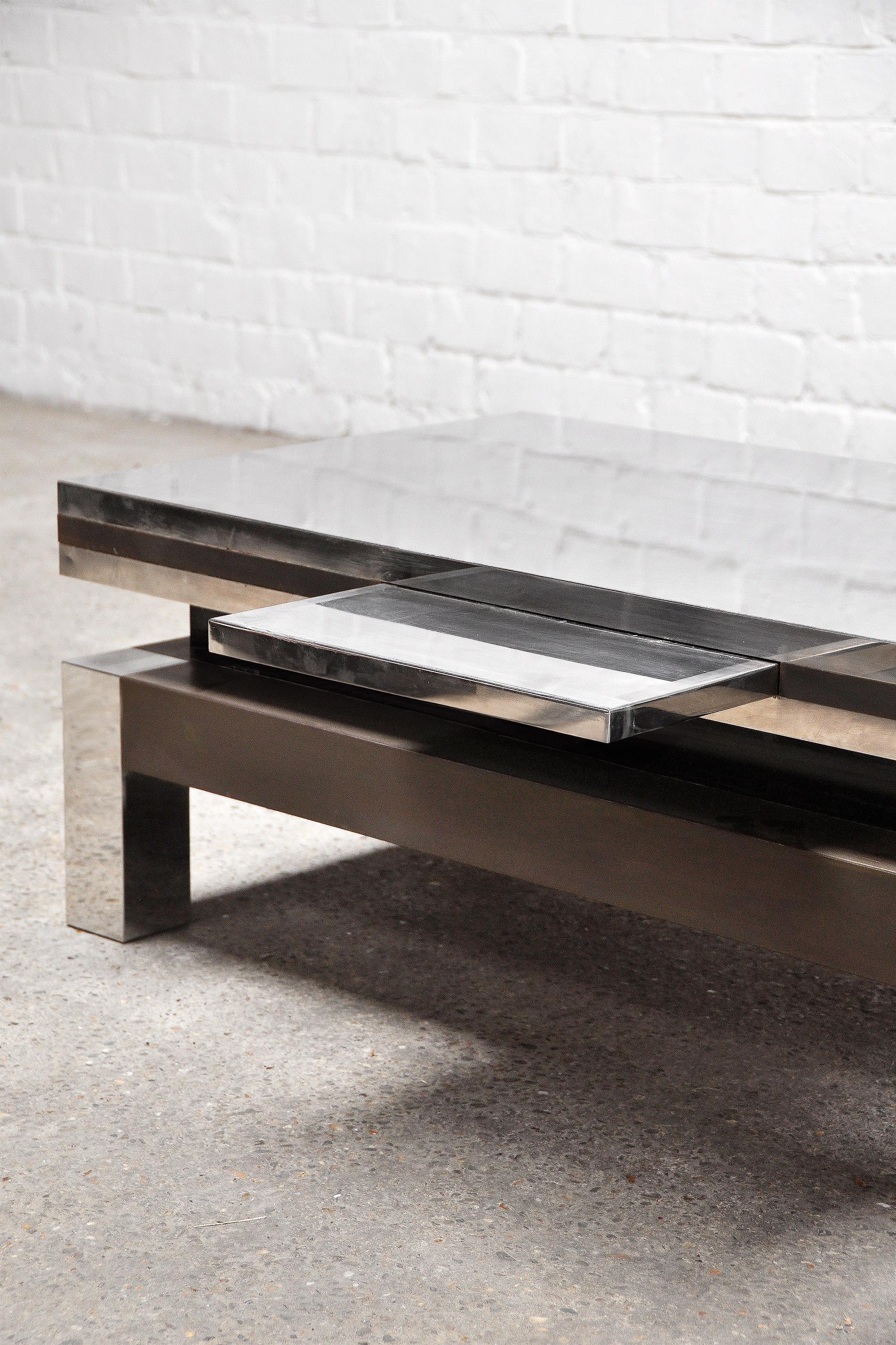Italian Chrome and Brass Extendable Coffee Table by Sandro Petti, 1970's For Sale 2