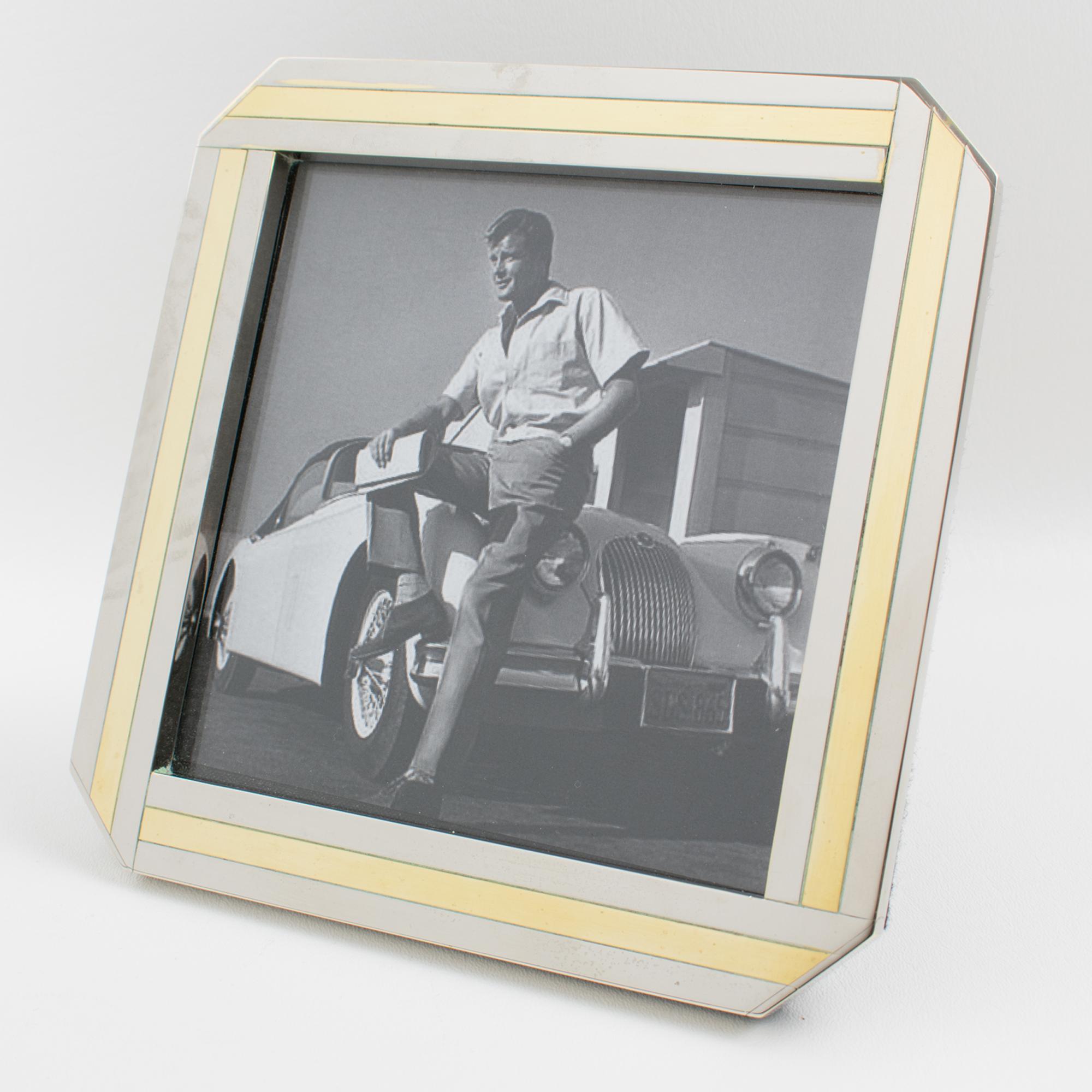 Italian Chrome and Brass Geometric Picture Frame, 1970s For Sale 4