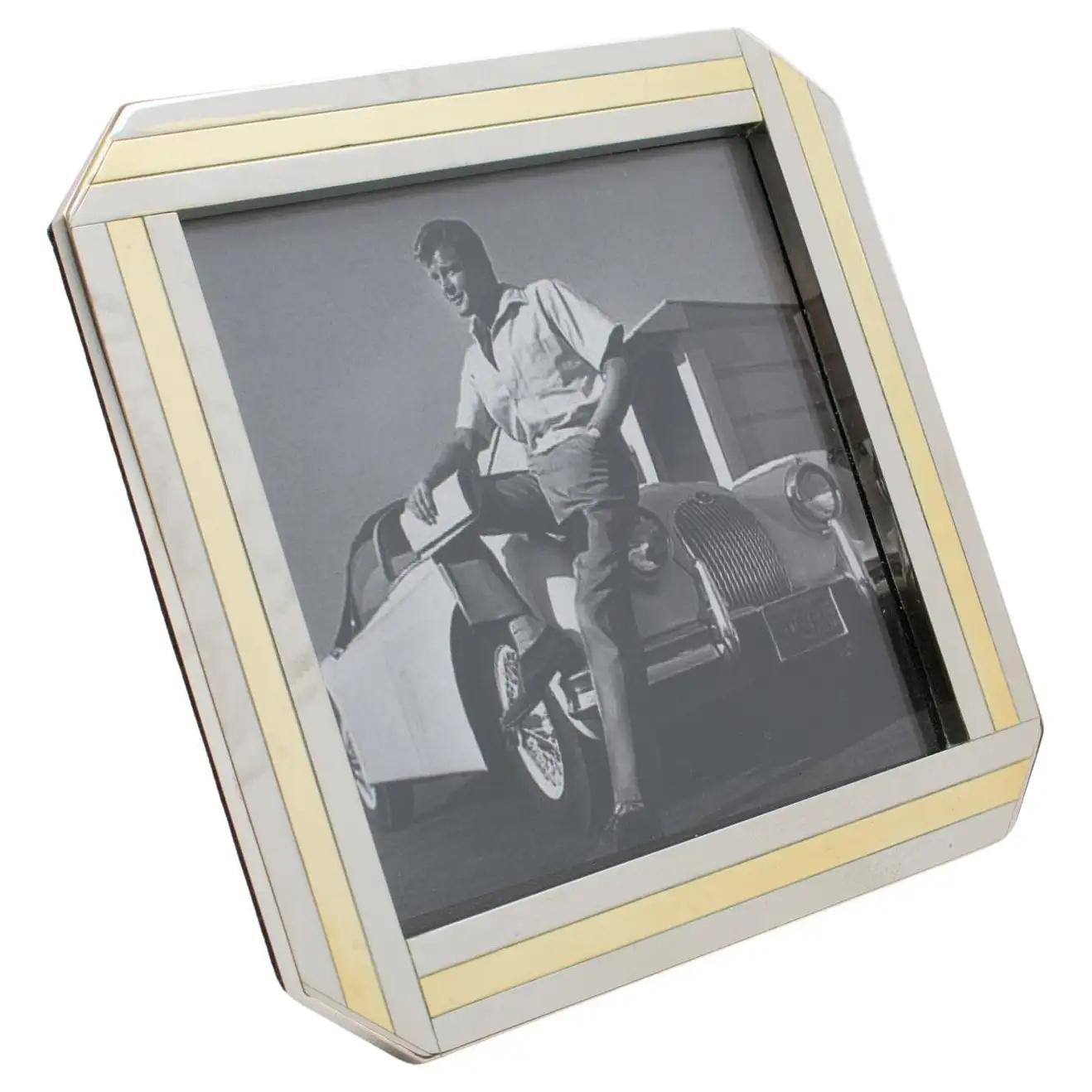 Italian Chrome and Brass Geometric Picture Frame, 1970s For Sale 5