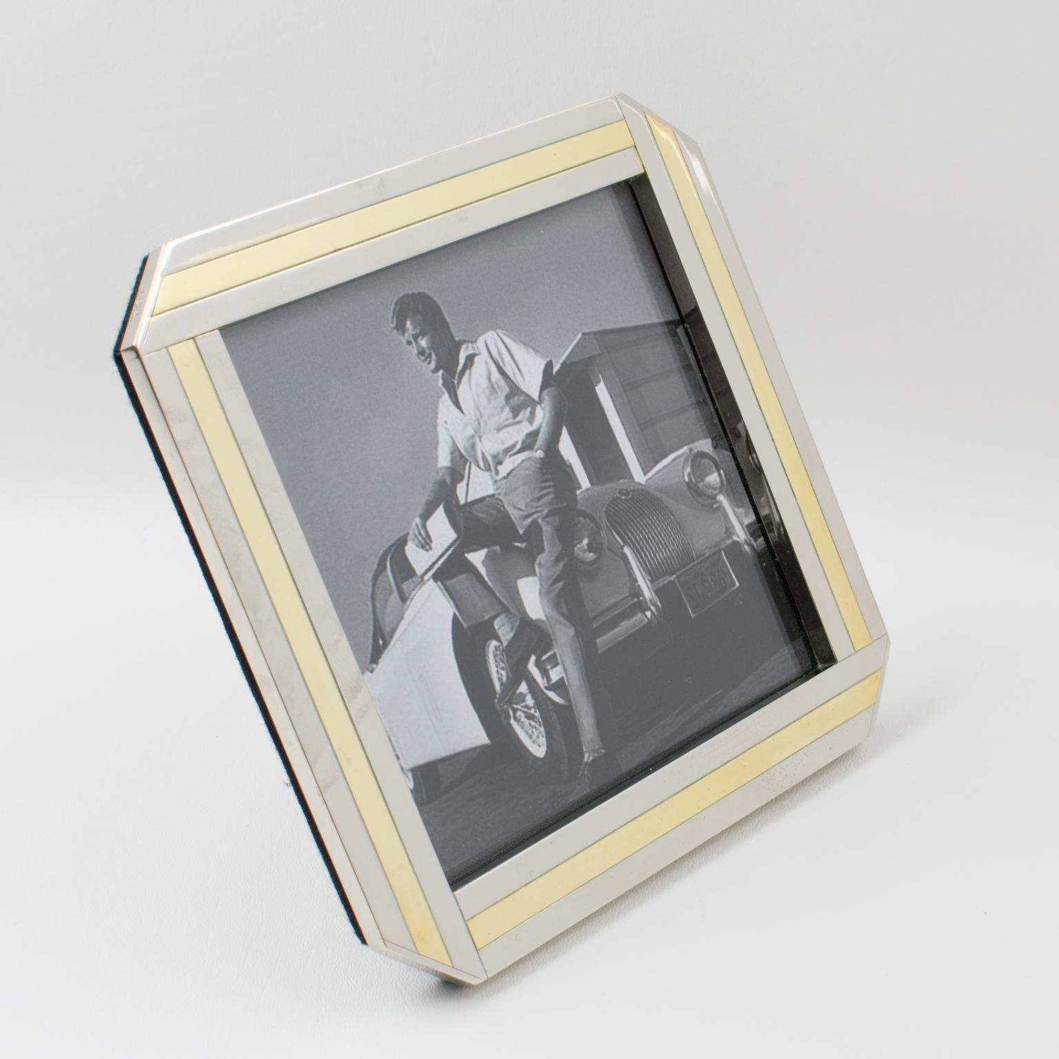 Mid-Century Modern Italian Chrome and Brass Geometric Picture Frame, 1970s For Sale