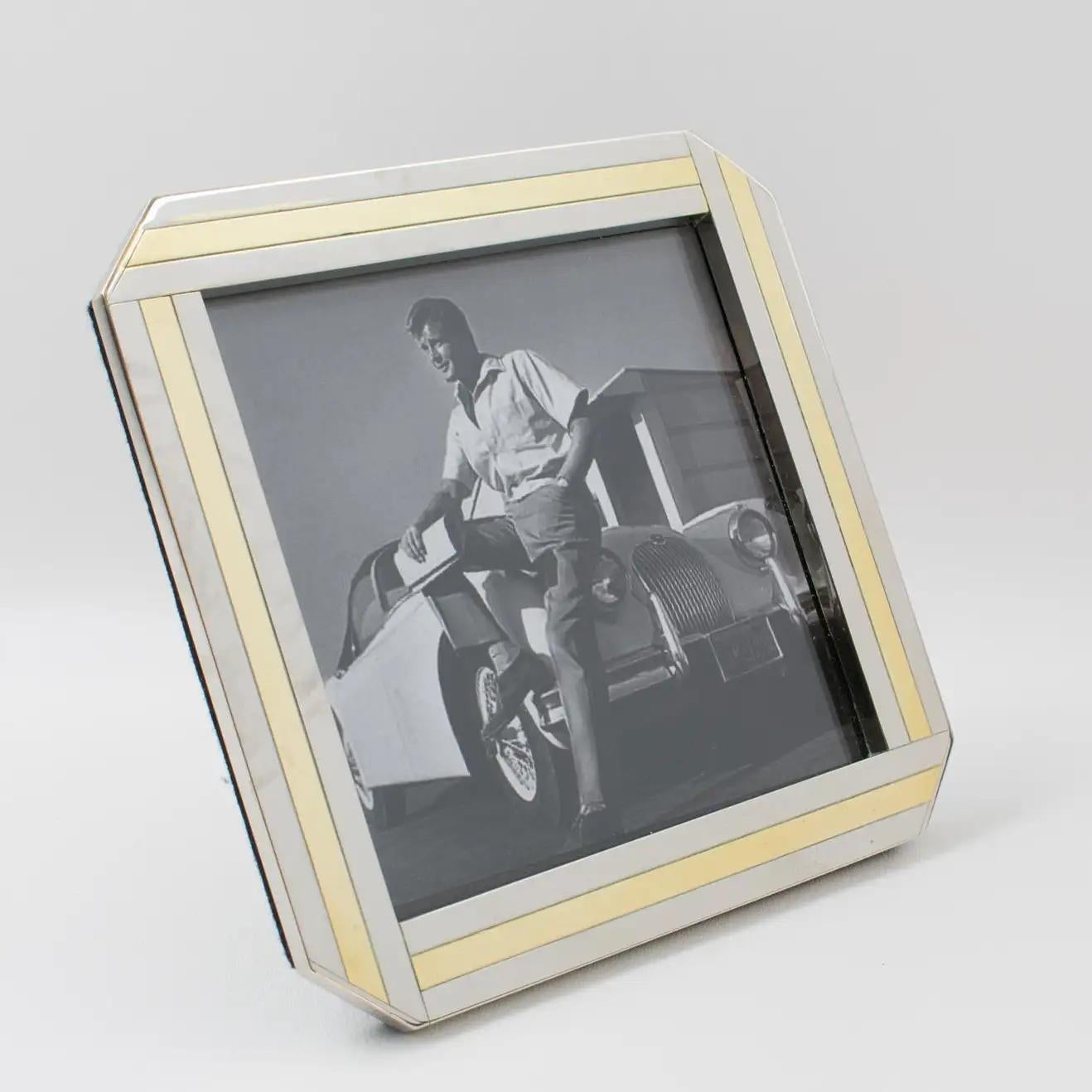 Italian Chrome and Brass Geometric Picture Frame, 1970s For Sale 1