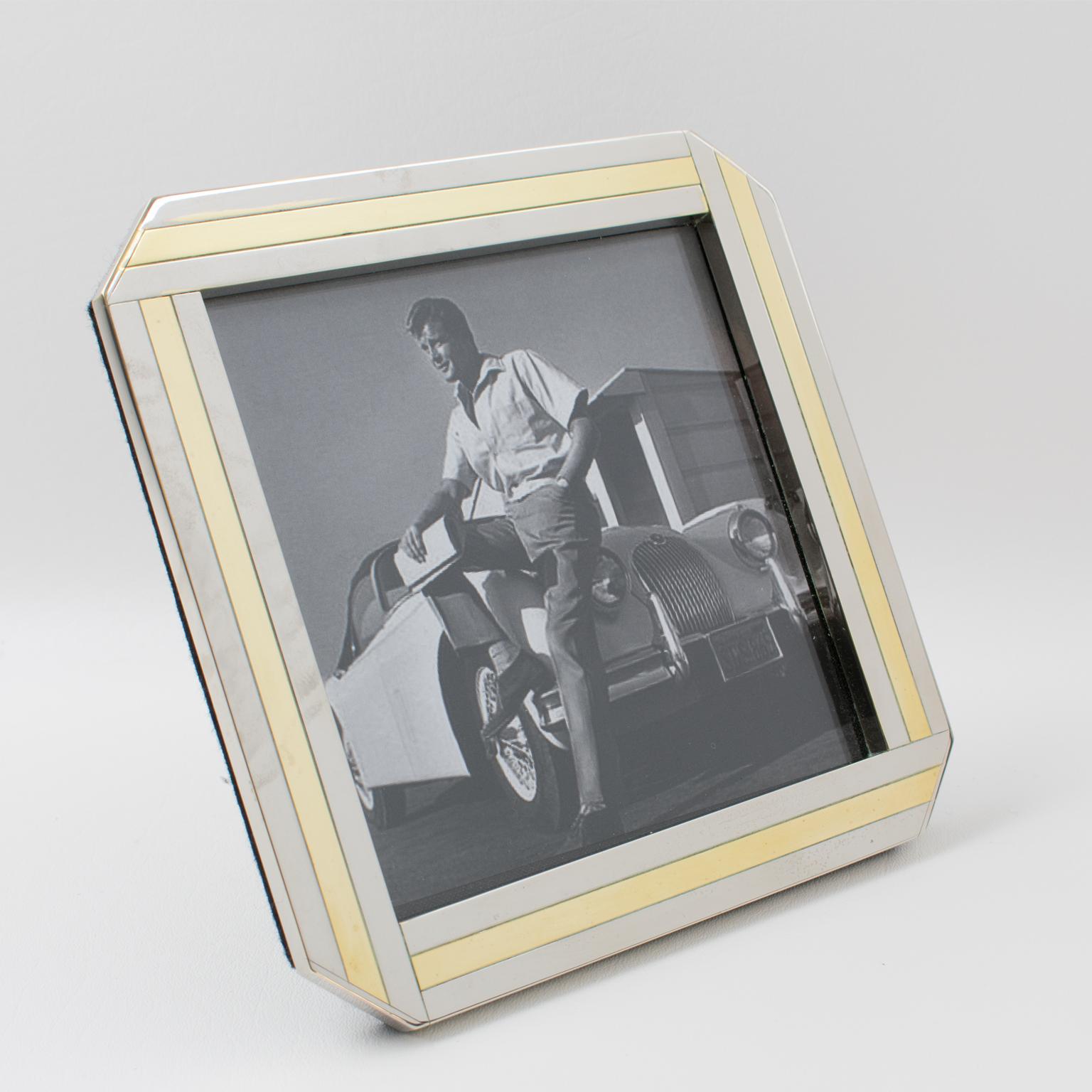 Italian Chrome and Brass Geometric Picture Frame, 1970s For Sale 2