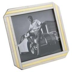 Retro Italian Chrome and Brass Geometric Picture Frame, 1970s