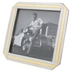 Marco geométrico italiano de cromo y latón, años 70
