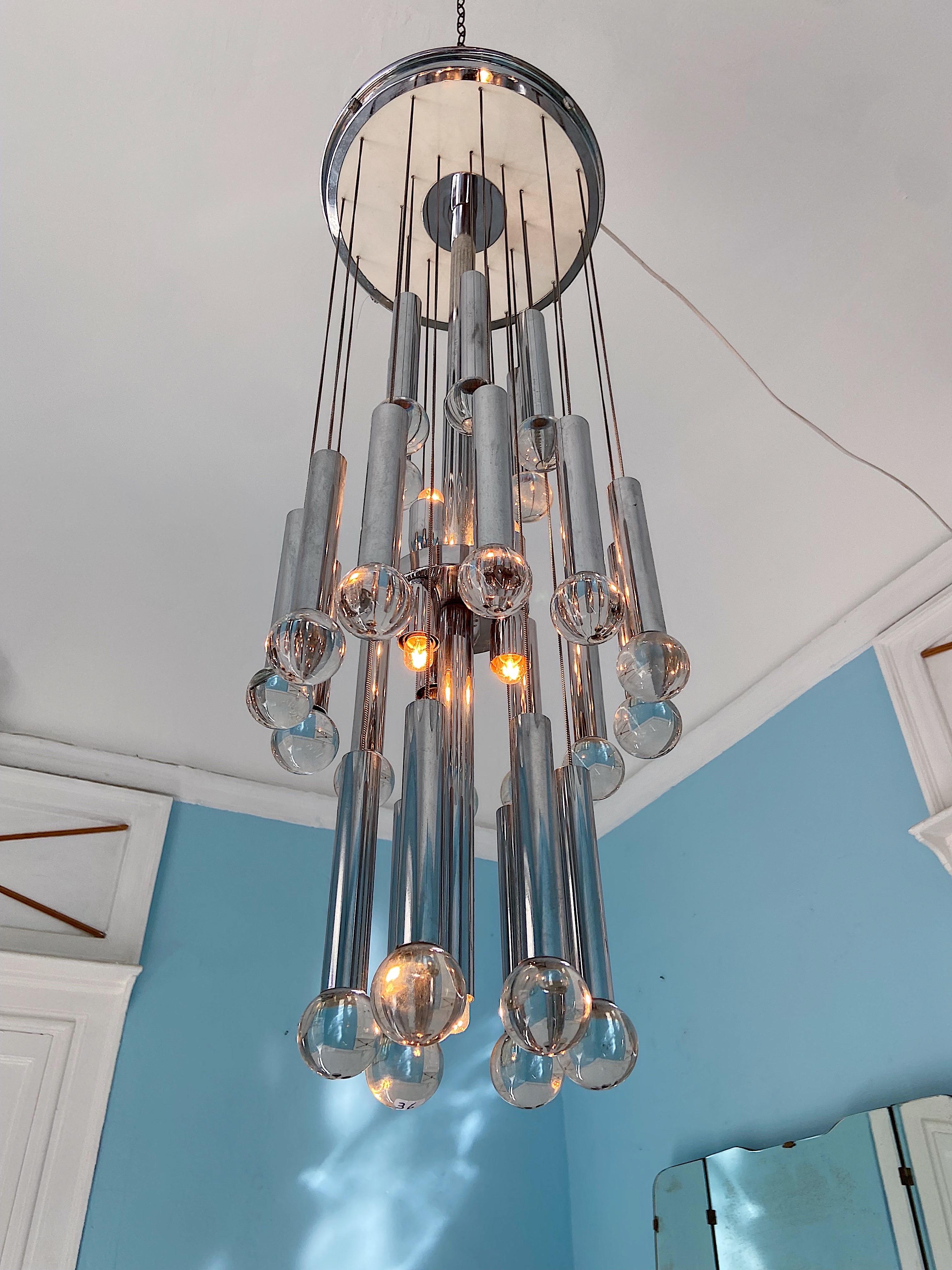 Italian Chrome and Crystal Chandelier by Gaetano Sciolari, 1970s In Good Condition In Palermo, PA
