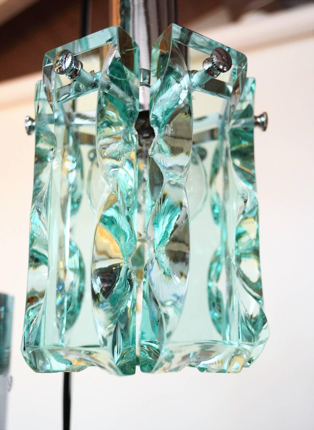 Mid-20th Century Italian Chrome and Crystal Glass Pendant Fontana Arte Style, 1960s