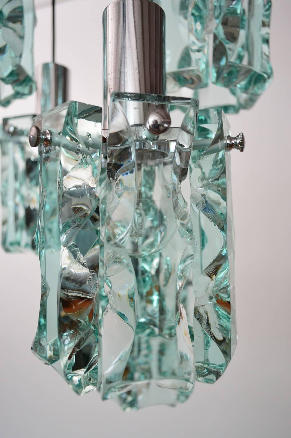Murano Glass Italian Chrome and Crystal Glass Pendant Fontana Arte Style, 1960s