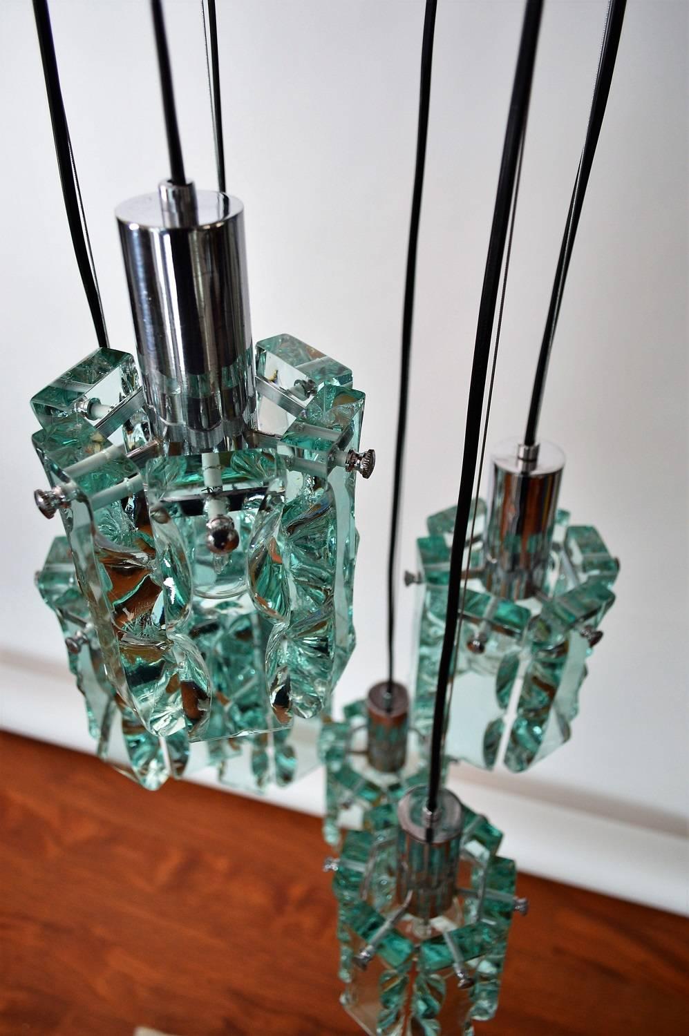 Italian Chrome and Crystal Glass Pendant Fontana Arte Style, 1960s 1