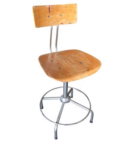 Italian Chrome and Formed Birch Plywood Artist Drafting Work Chair