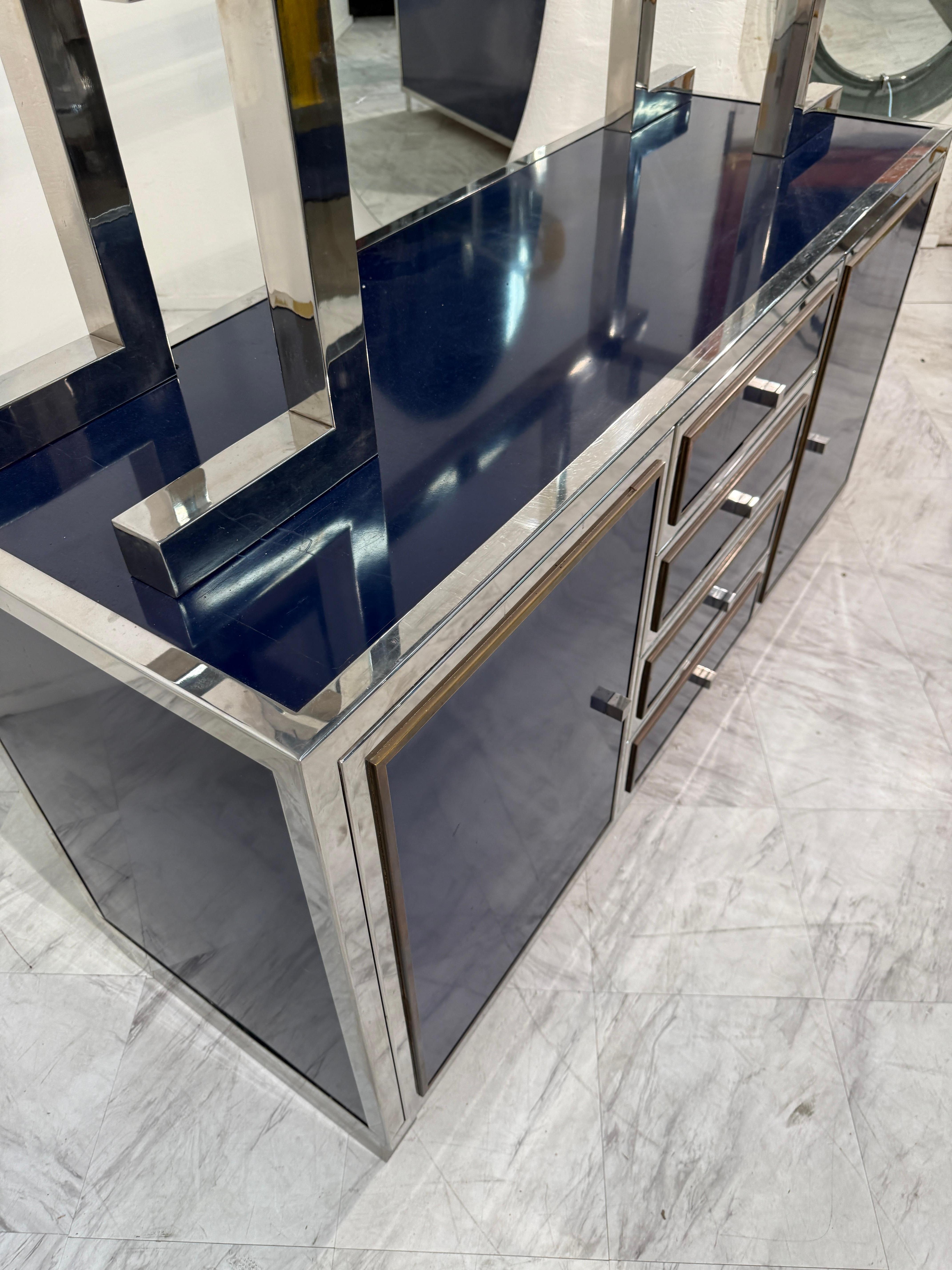Italian Chrome and Lacquered Credenza with Geometric Bookshelf, 1970s In Good Condition For Sale In Los Angeles, CA
