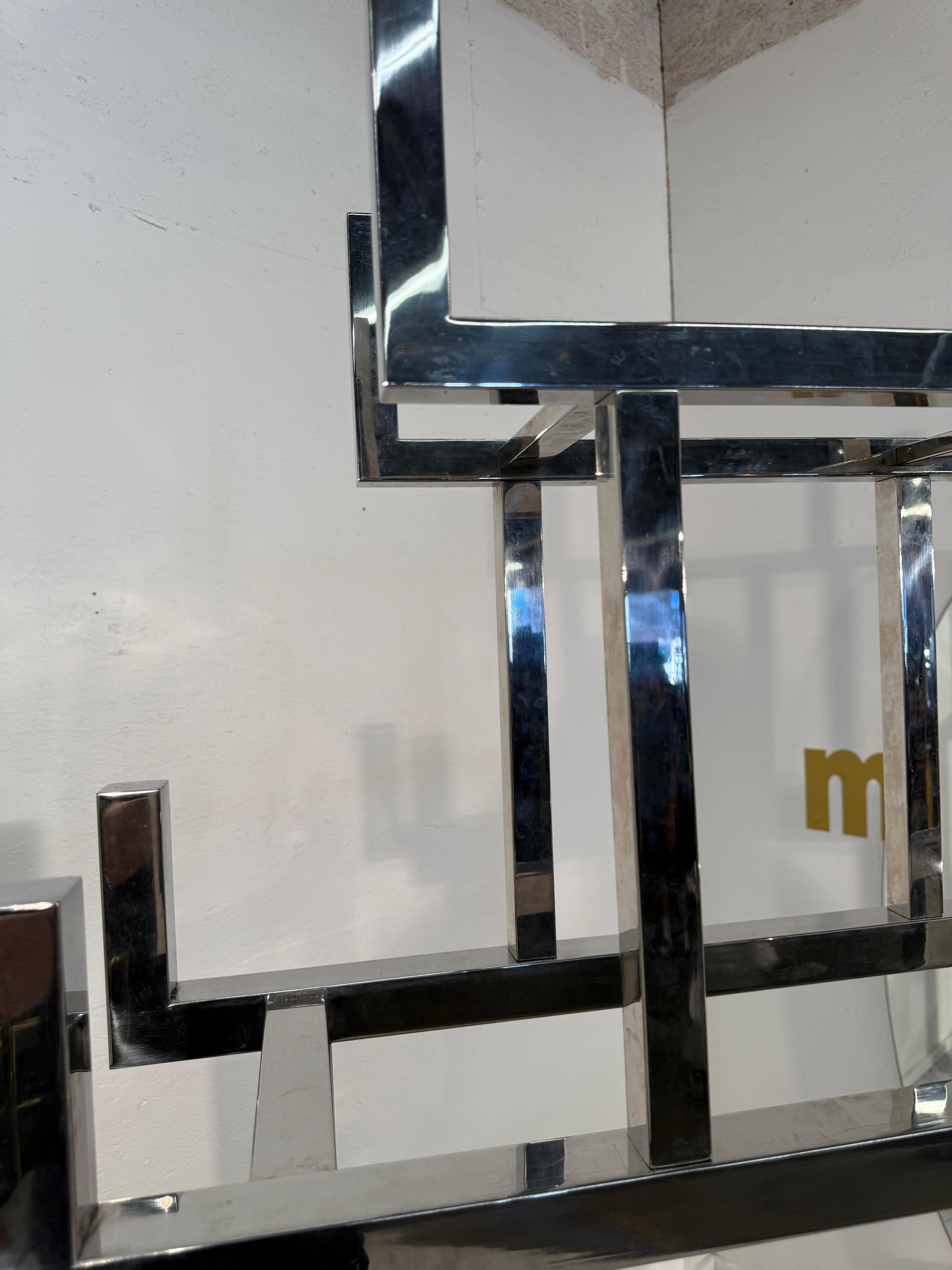 Late 20th Century Italian Chrome and Lacquered Credenza with Geometric Bookshelf, 1970s For Sale