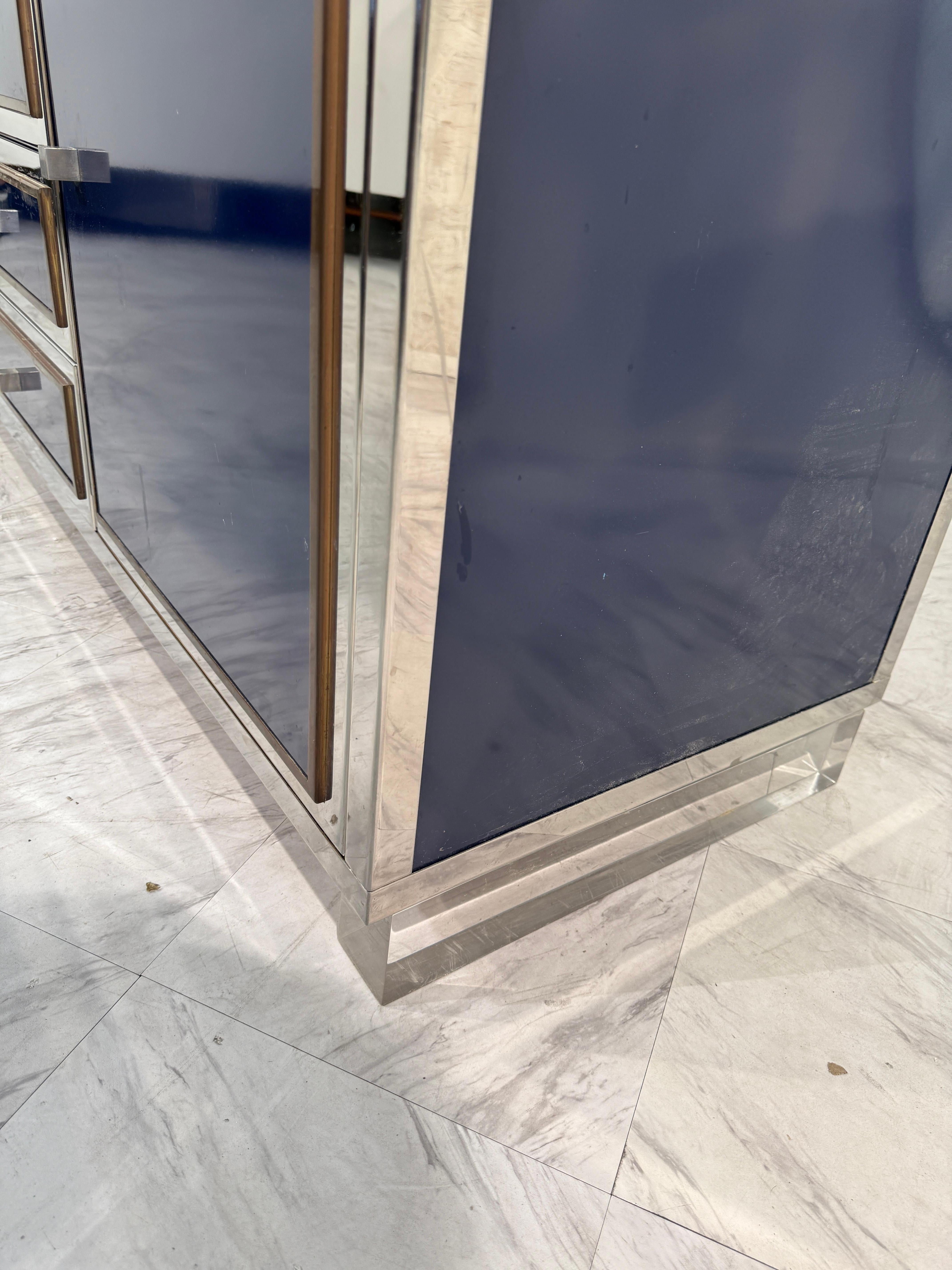 Italian Chrome and Lacquered Credenza with Geometric Bookshelf, 1970s For Sale 2