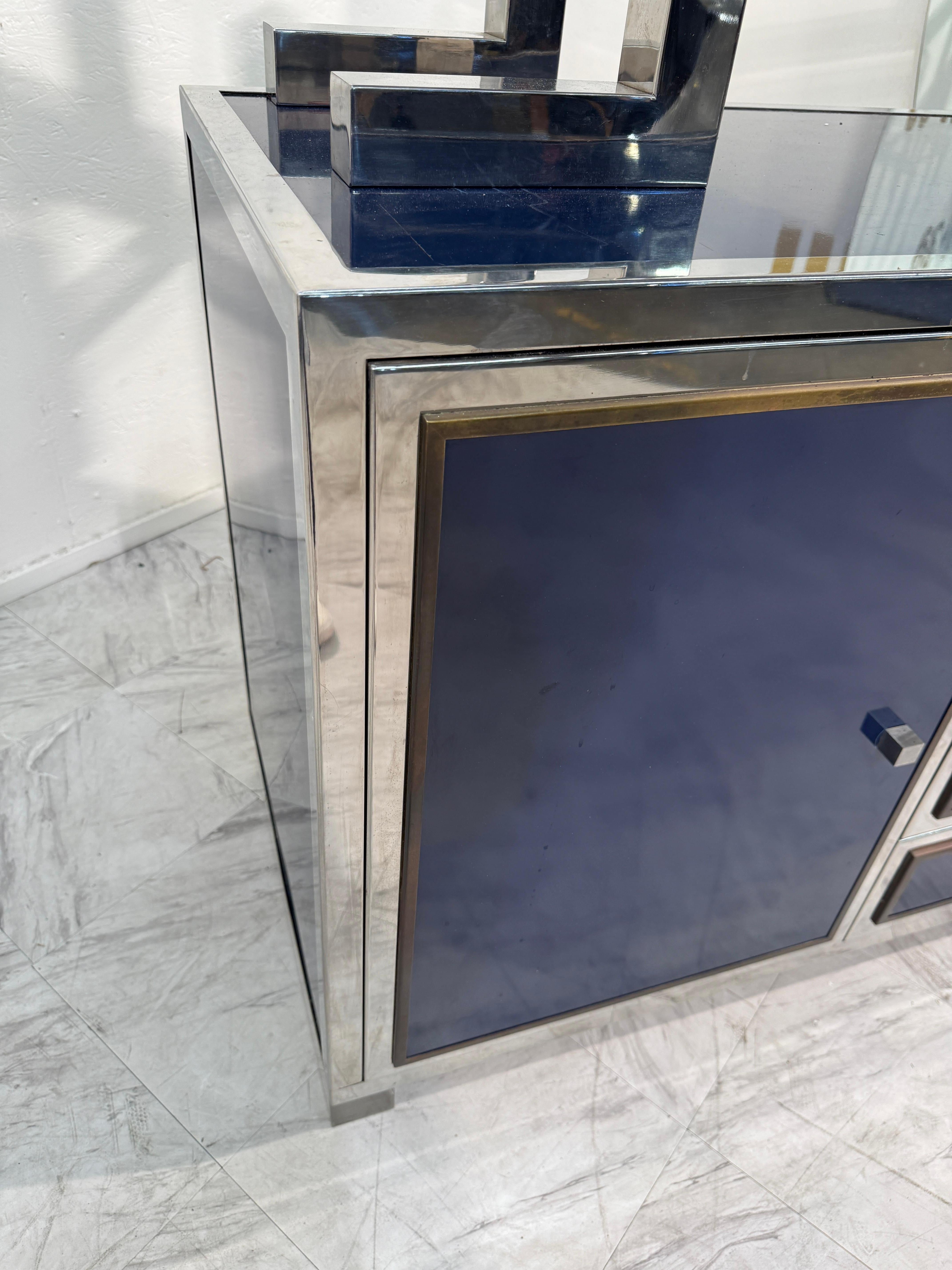 Italian Chrome and Lacquered Credenza with Geometric Bookshelf, 1970s For Sale 3