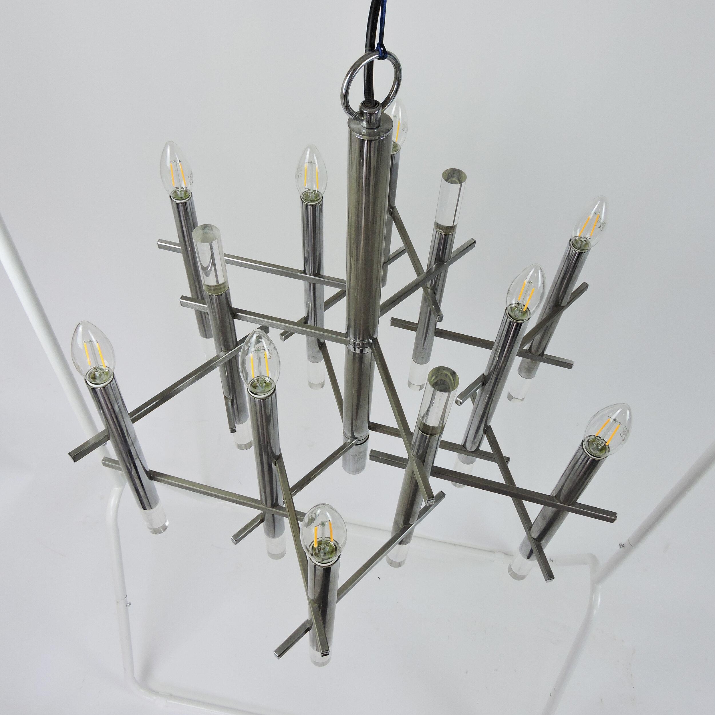 Italian Chrome and Lucite Chandelier by Gaetano Sciolari, 1970 For Sale 5