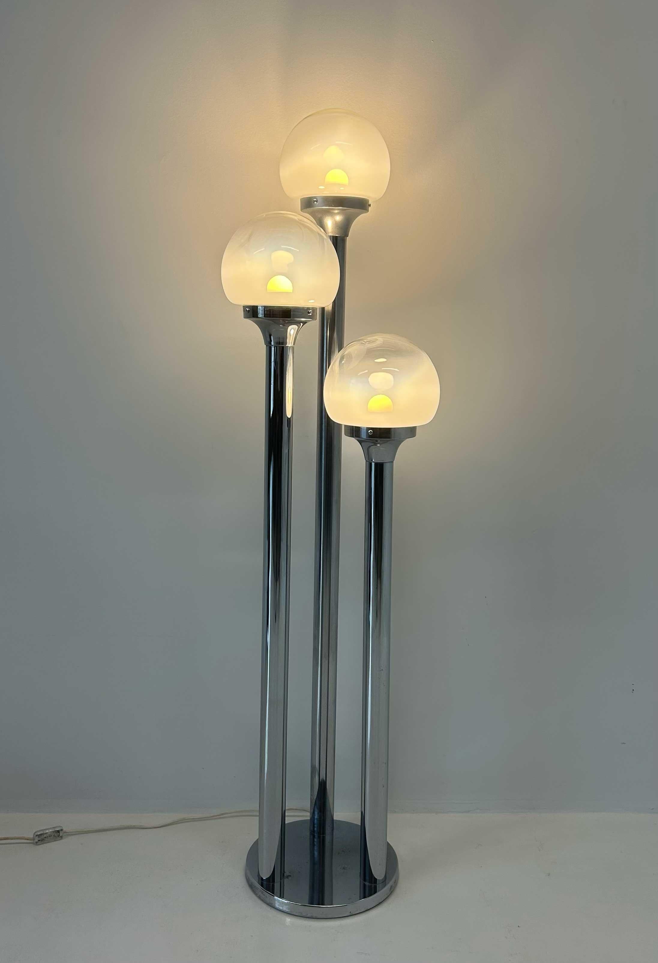 Italian Chrome and Murano Glass Floor Lamp Attr. Mazzega, 1970s For Sale 5