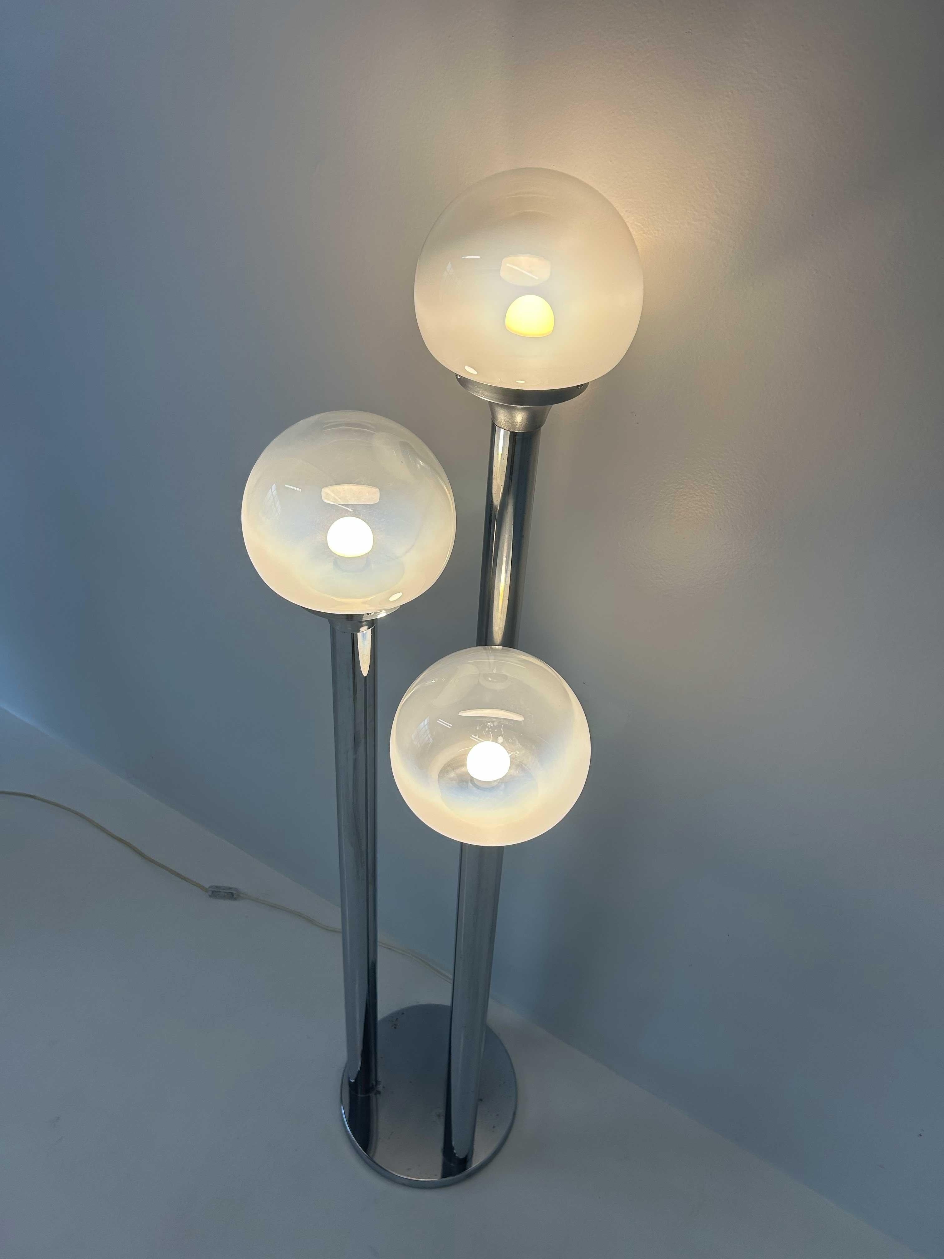 Italian Chrome and Murano Glass Floor Lamp Attr. Mazzega, 1970s For Sale 6