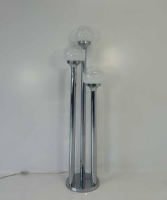 Italian Chrome and Murano Glass Floor Lamp Attr. Mazzega, 1970s