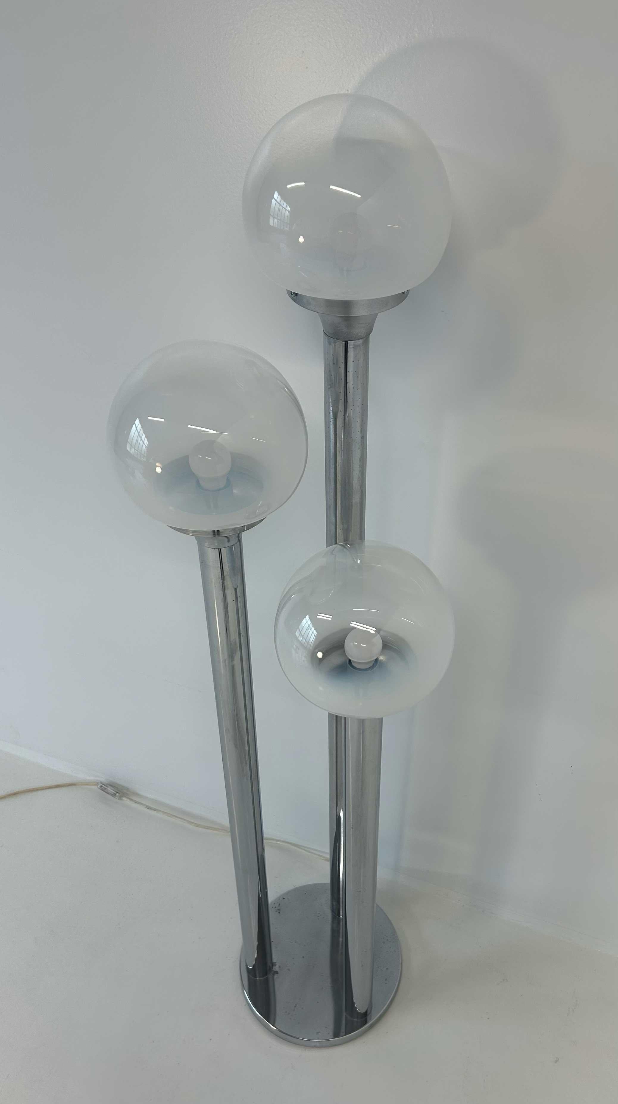 Italian Chrome and Murano Glass Floor Lamp Attr. Mazzega, 1970s For Sale 2
