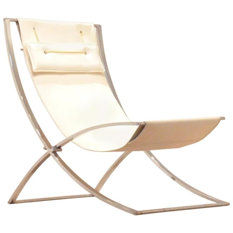 Italian Chrome and Skai Luisa Lounge Chair by Marcello Cuneo, 1970s im Angebot