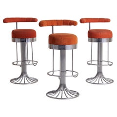 Italian Chrome Bar Stool in Original Orange Upholstery, 1970s - 3 Available