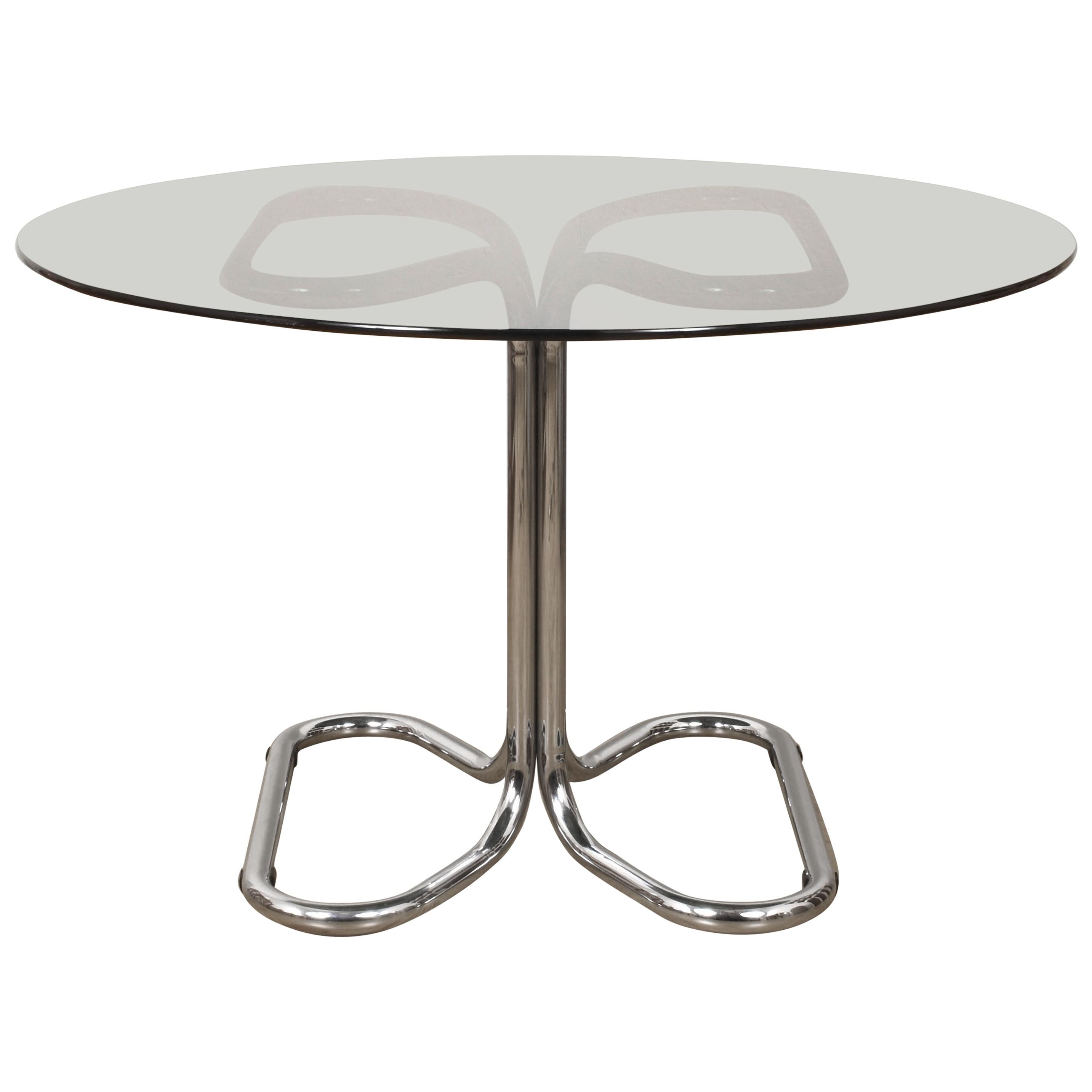 Italian Chrome Base Smoked Glass Top Dining Table, Giotto Stoppino, Italy, 1970s
