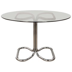 Italian Chrome Base Smoked Glass Top Dining Table, Giotto Stoppino, Italy, 1970s