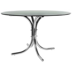 Italian Chrome Base Smoked Glass Top Dining Table in Giotto Stoppino Style 1970s