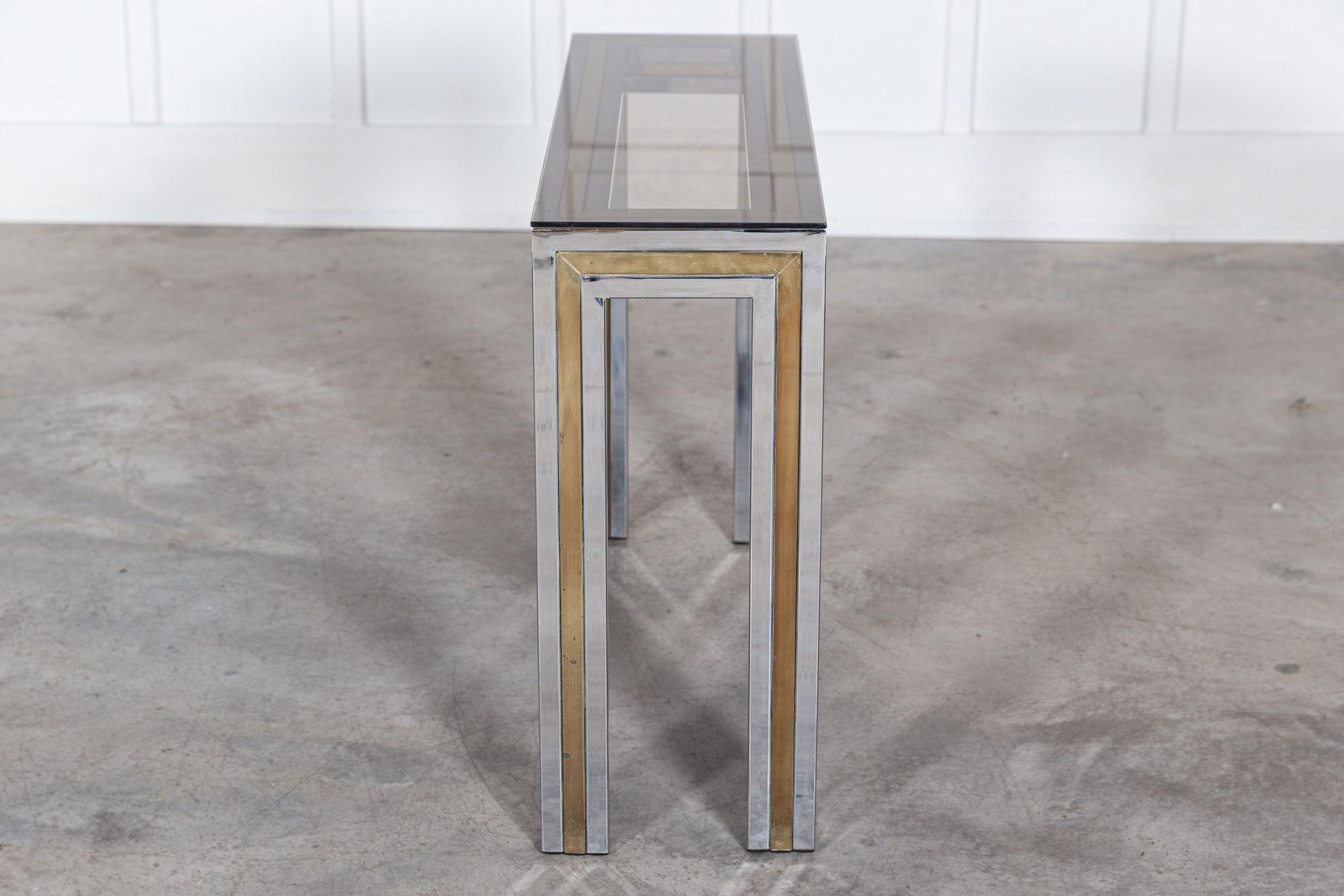 Italian Chrome / Brass Glass Console Table For Sale 6