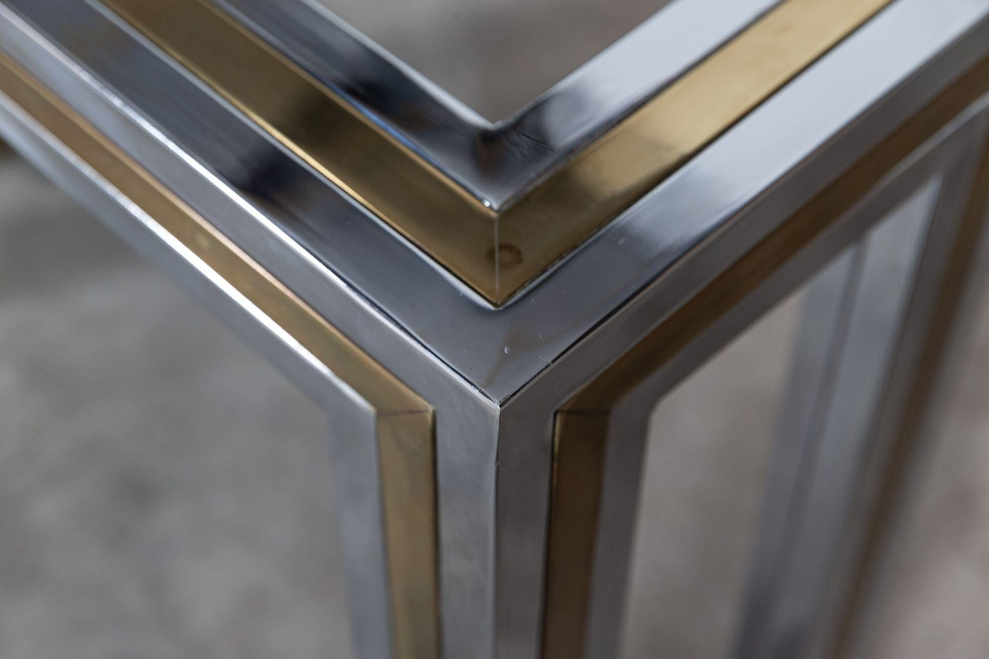 Italian Chrome / Brass Glass Console Table For Sale 7