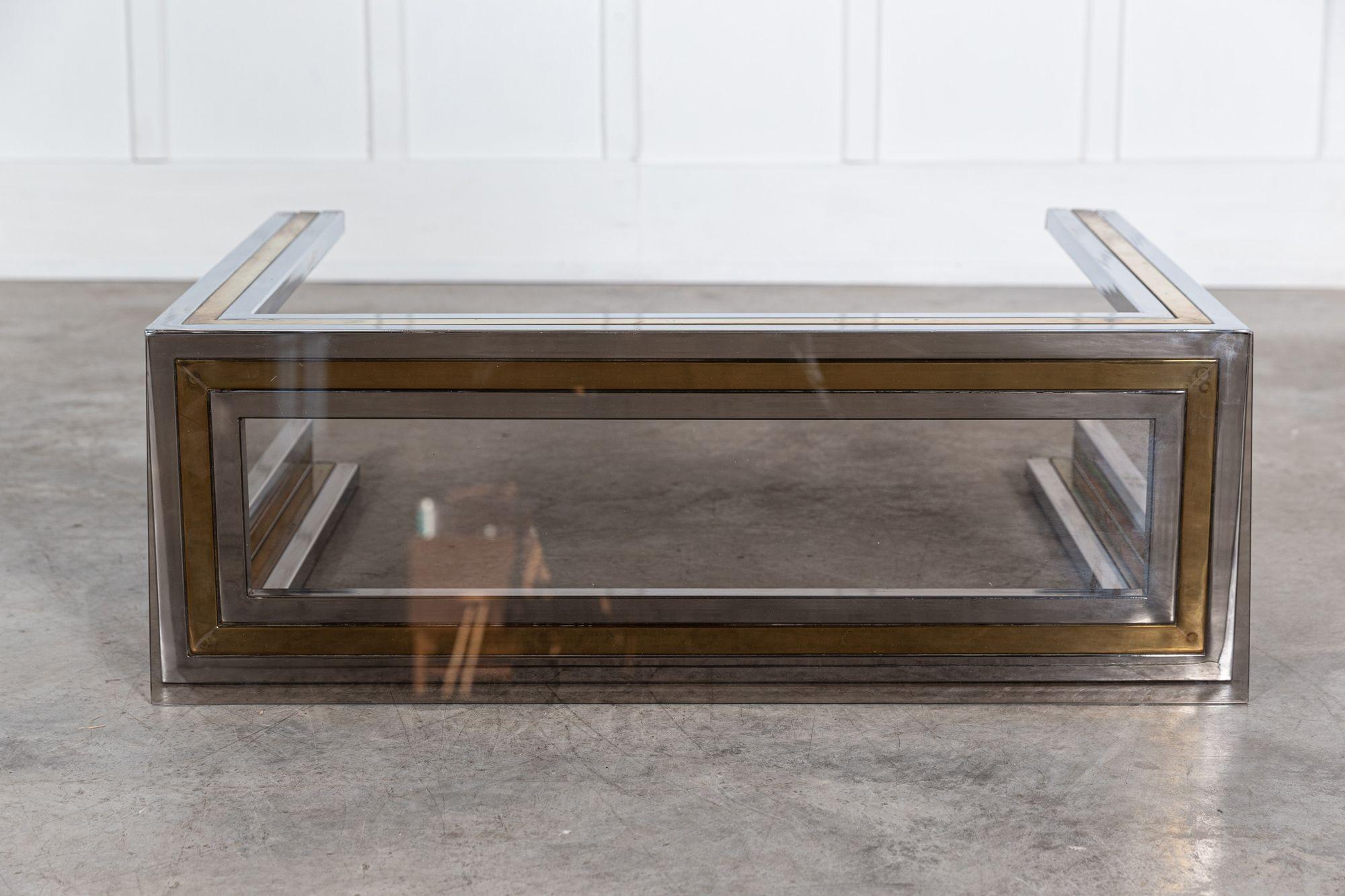 Italian Chrome / Brass Glass Console Table For Sale 9