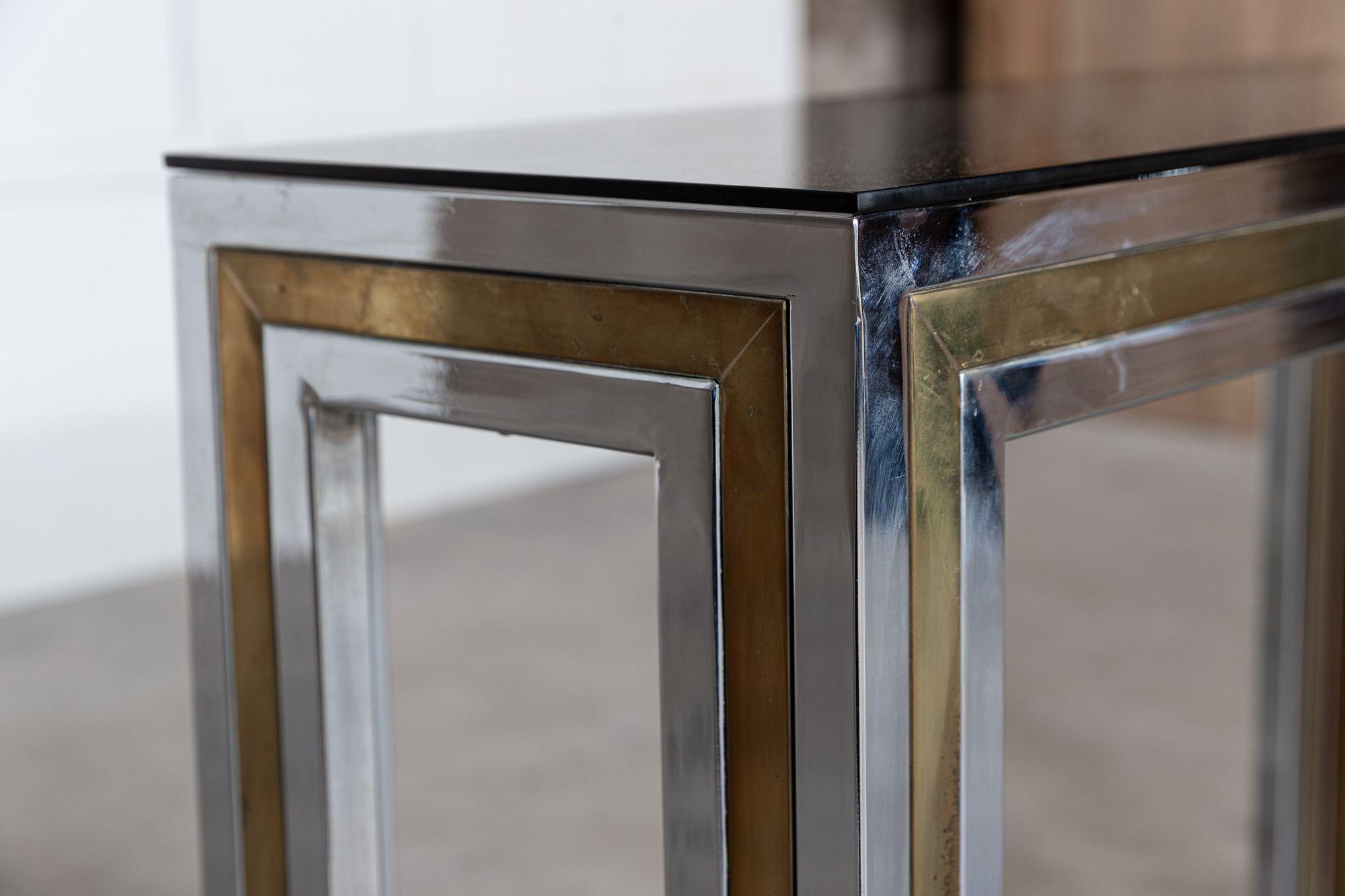 Italian Chrome / Brass Glass Console Table For Sale 10