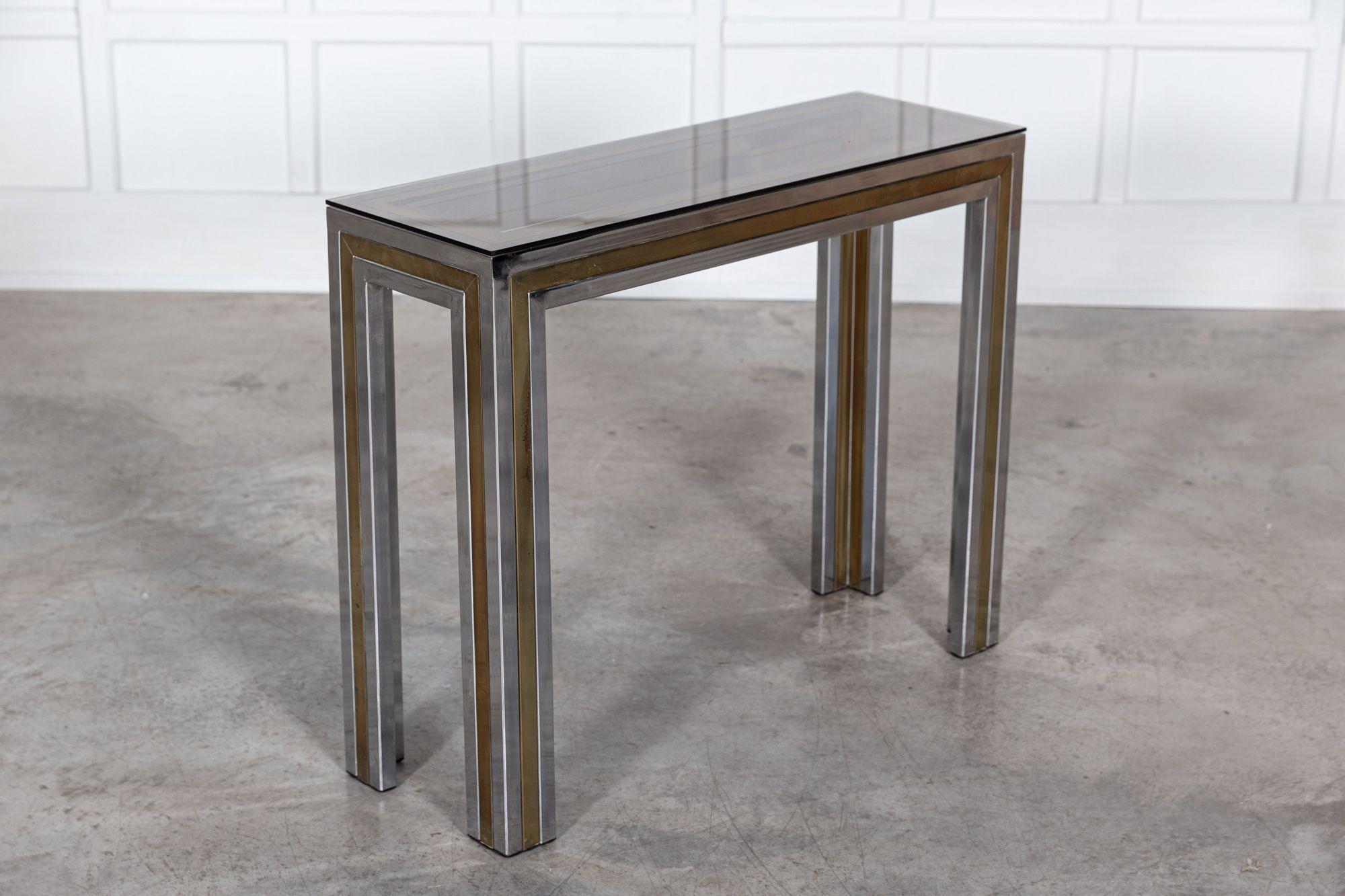 Italian Chrome / Brass Glass Console Table For Sale 12