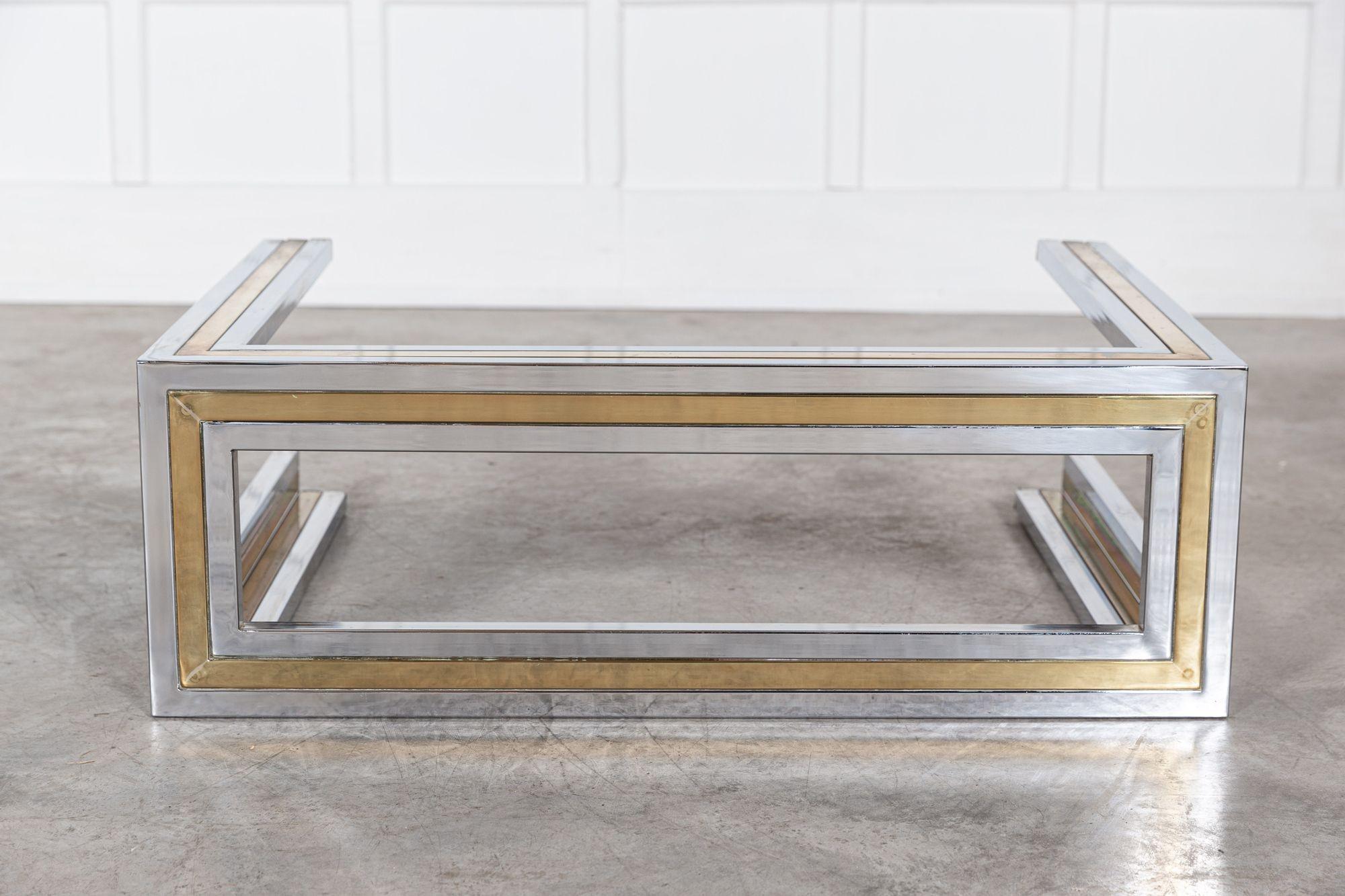 20th Century Italian Chrome / Brass Glass Console Table For Sale