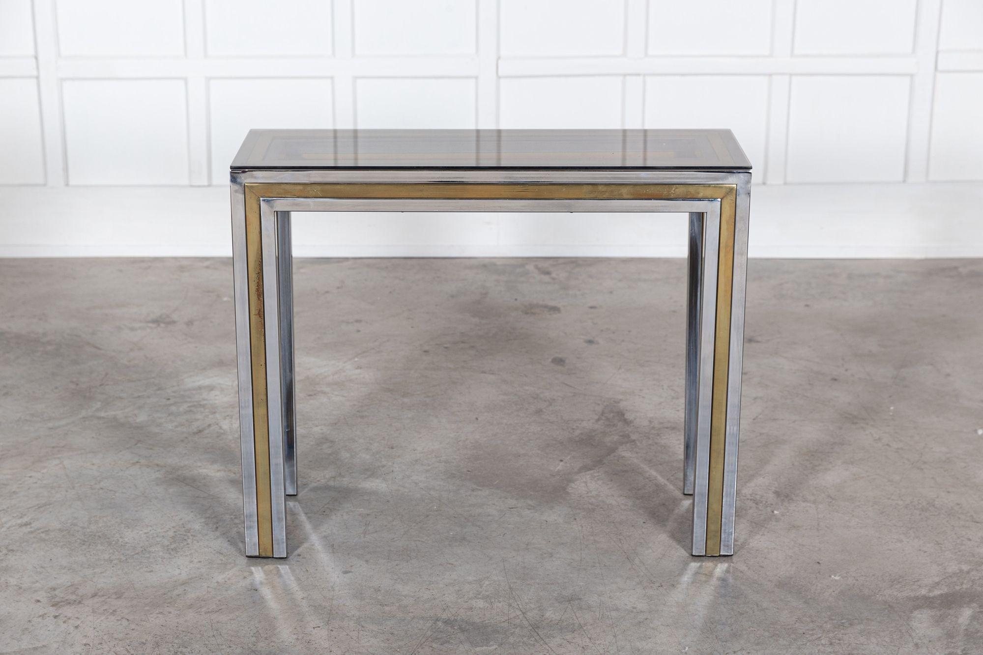 Italian Chrome / Brass Glass Console Table For Sale 1