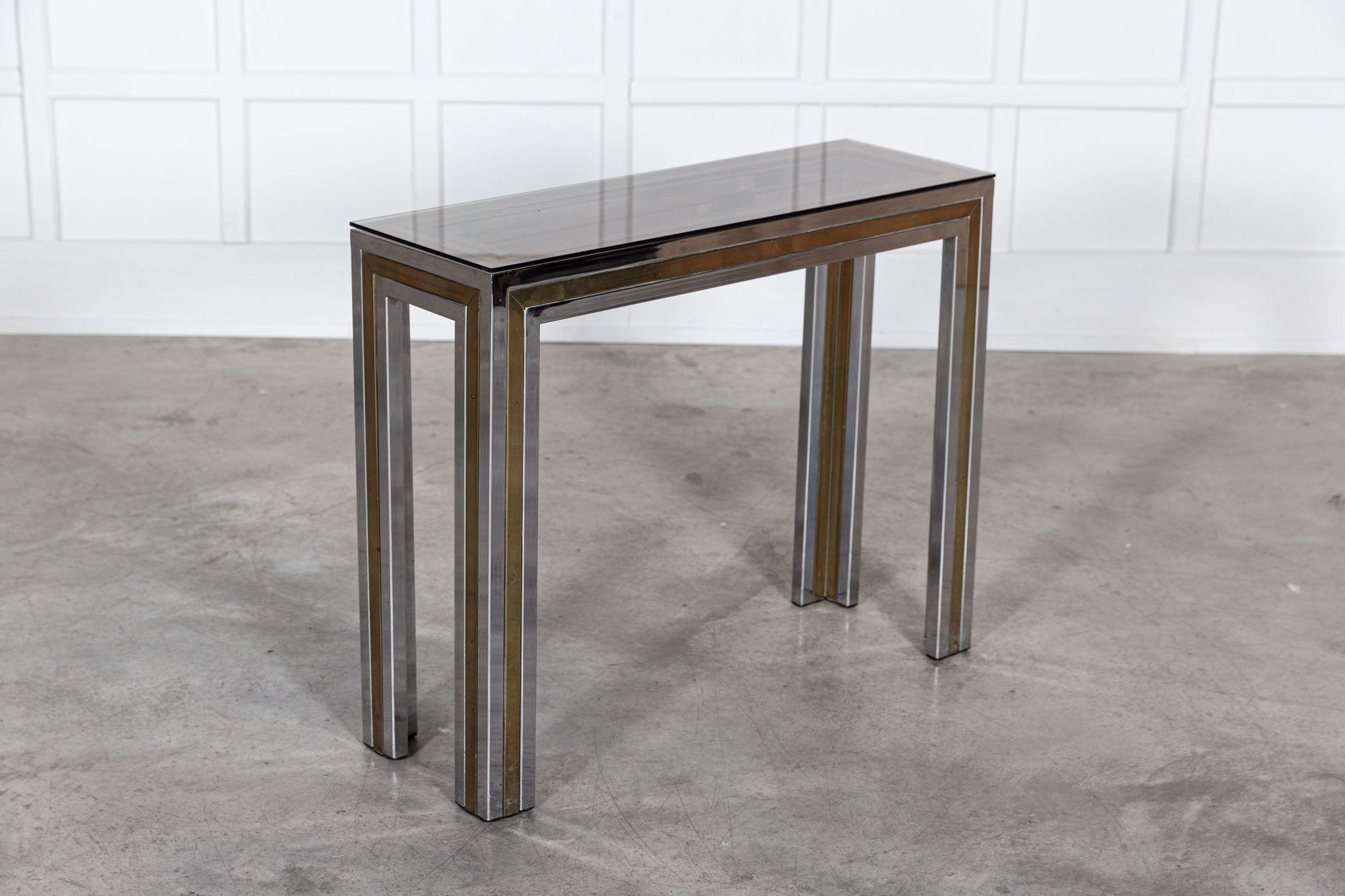 Italian Chrome / Brass Glass Console Table For Sale 2