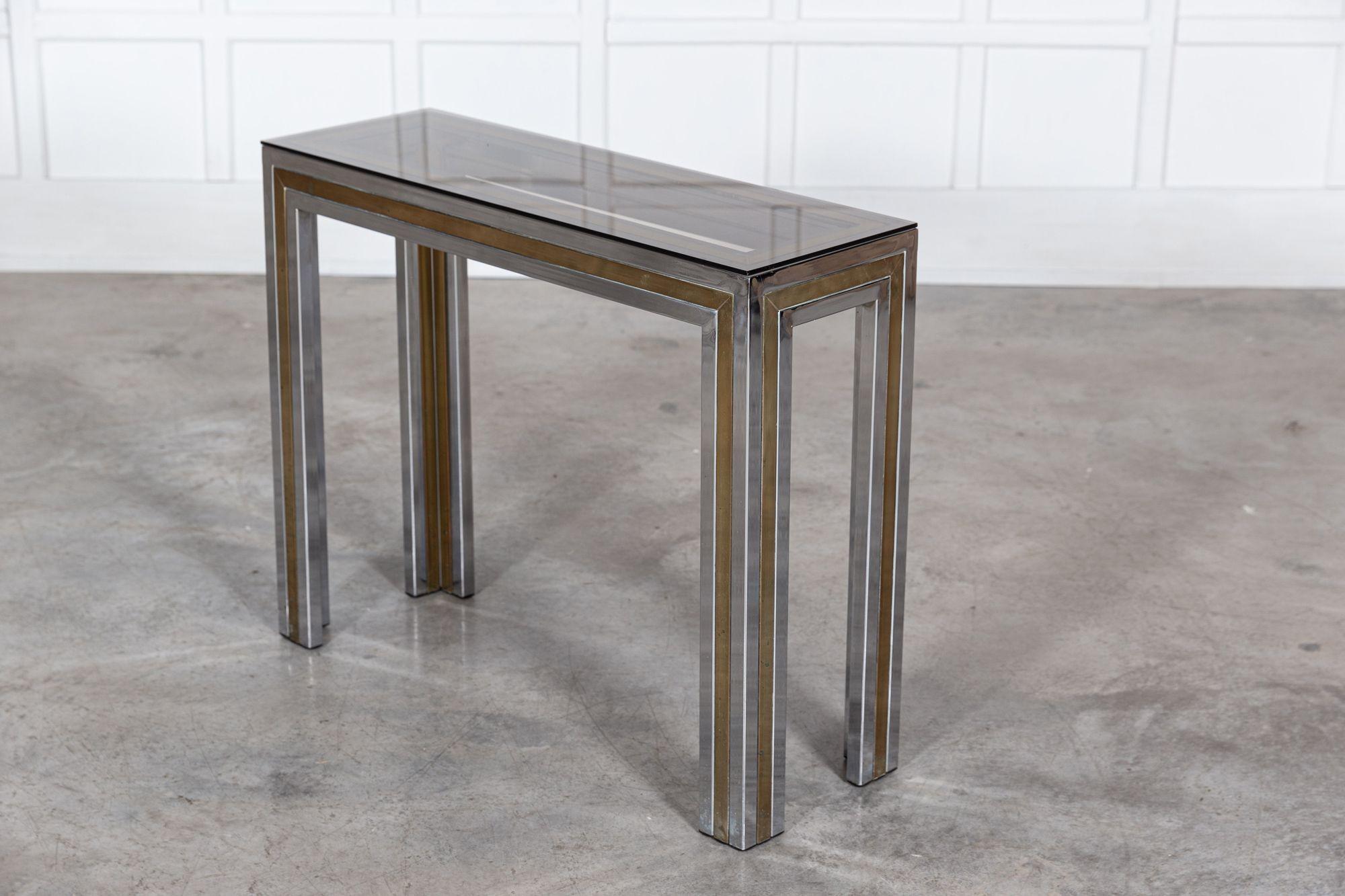 Italian Chrome / Brass Glass Console Table For Sale 4
