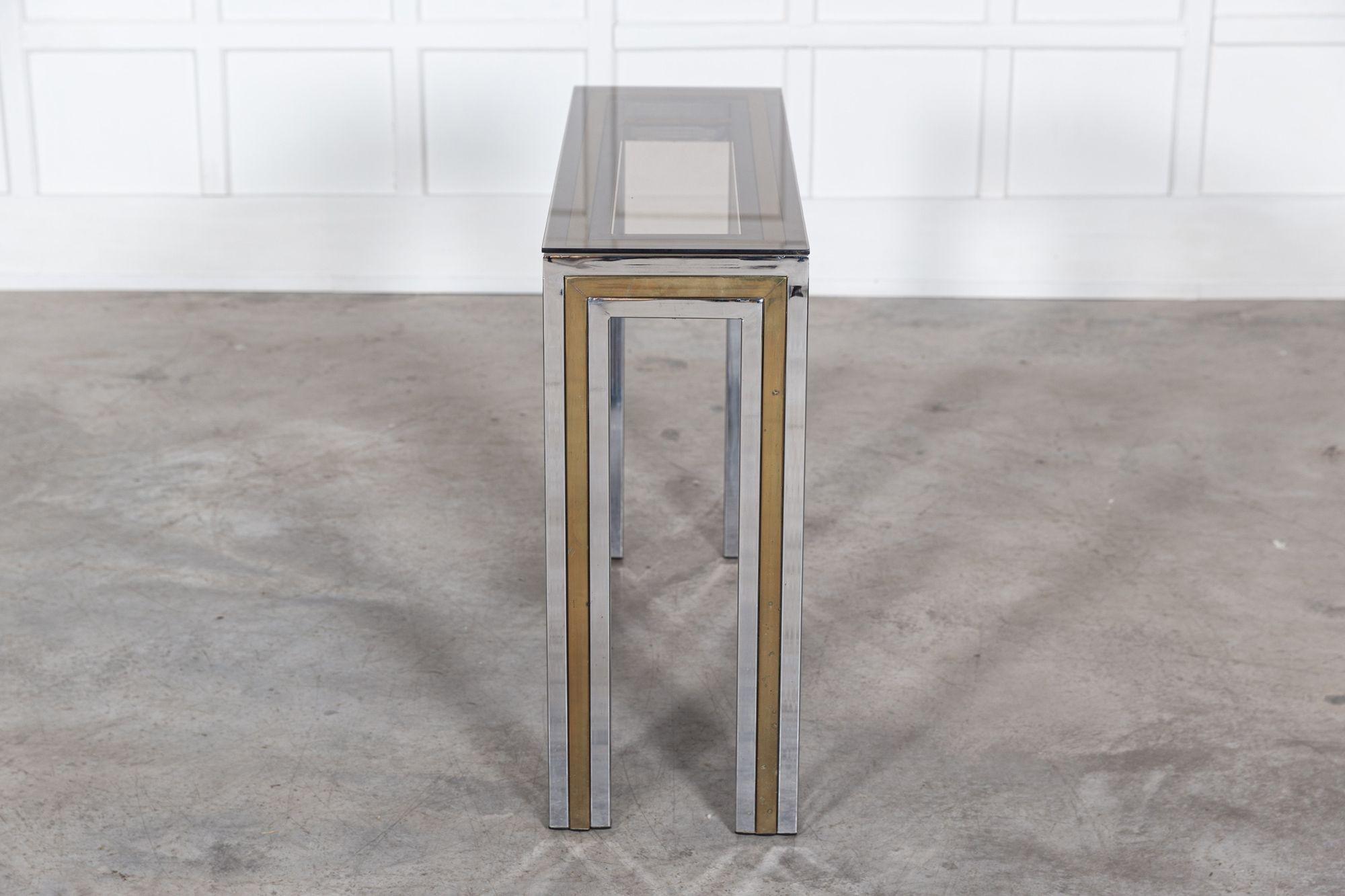 Italian Chrome / Brass Glass Console Table For Sale 5