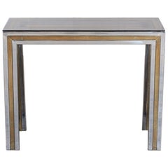 Vintage Italian Chrome / Brass Glass Console Table