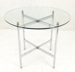 Italian Chrome & Brass X Base Round 36" Diameter Top Gueridon Breakfast Table