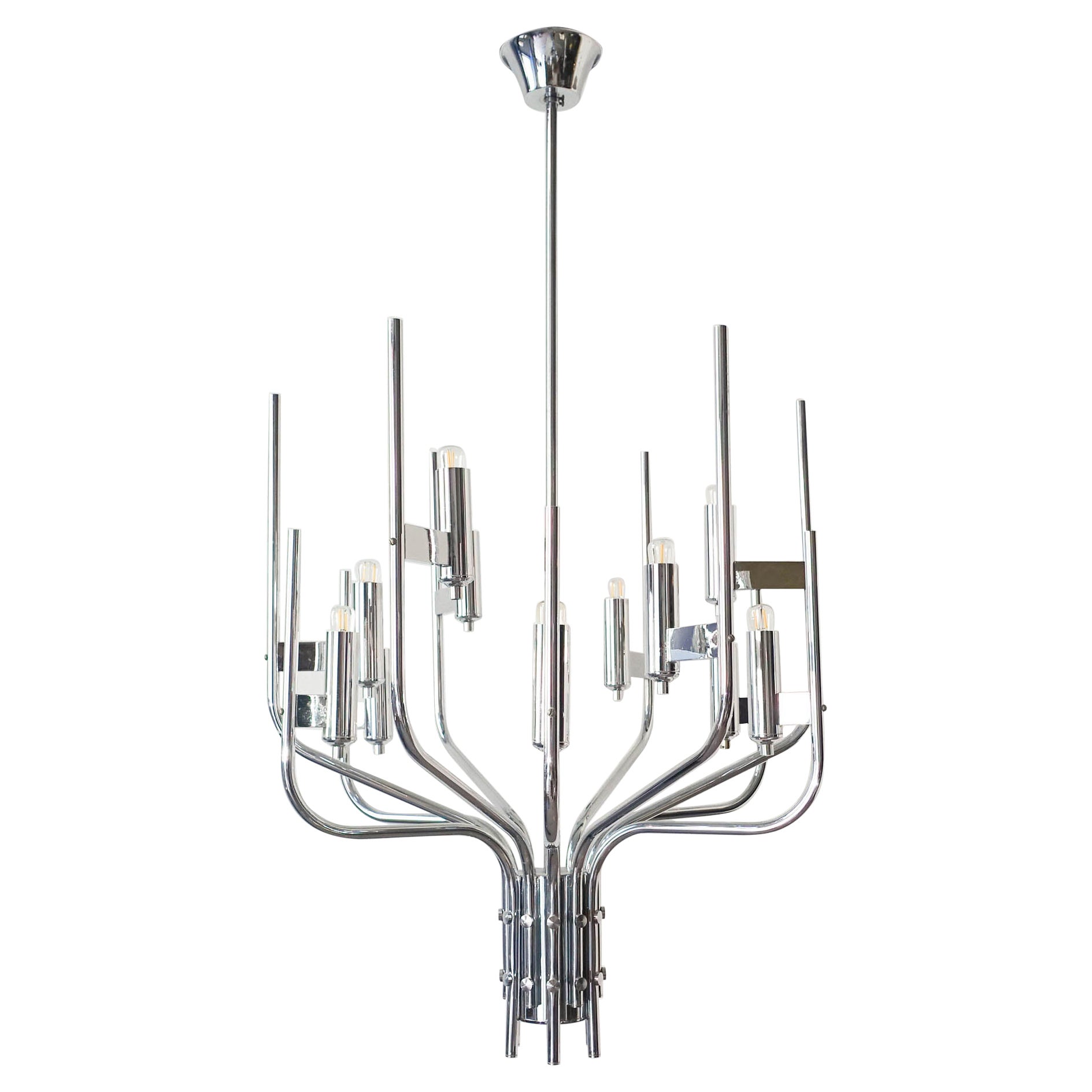 Lampadario italiano in cromo di Gaetano Sciolari, anni '70