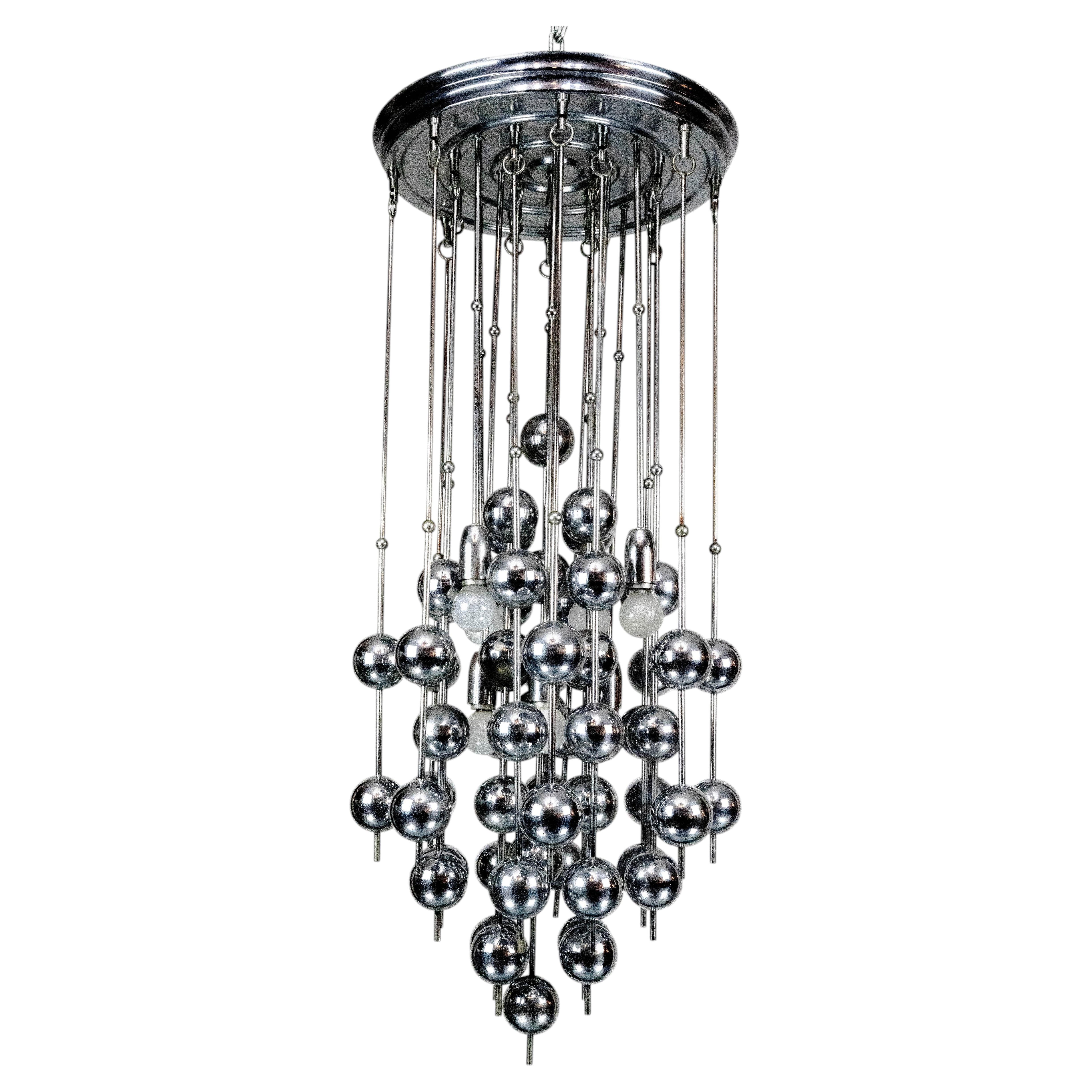 Italian Chrome Chandelier with Spherical Elements, 1970s For Sale